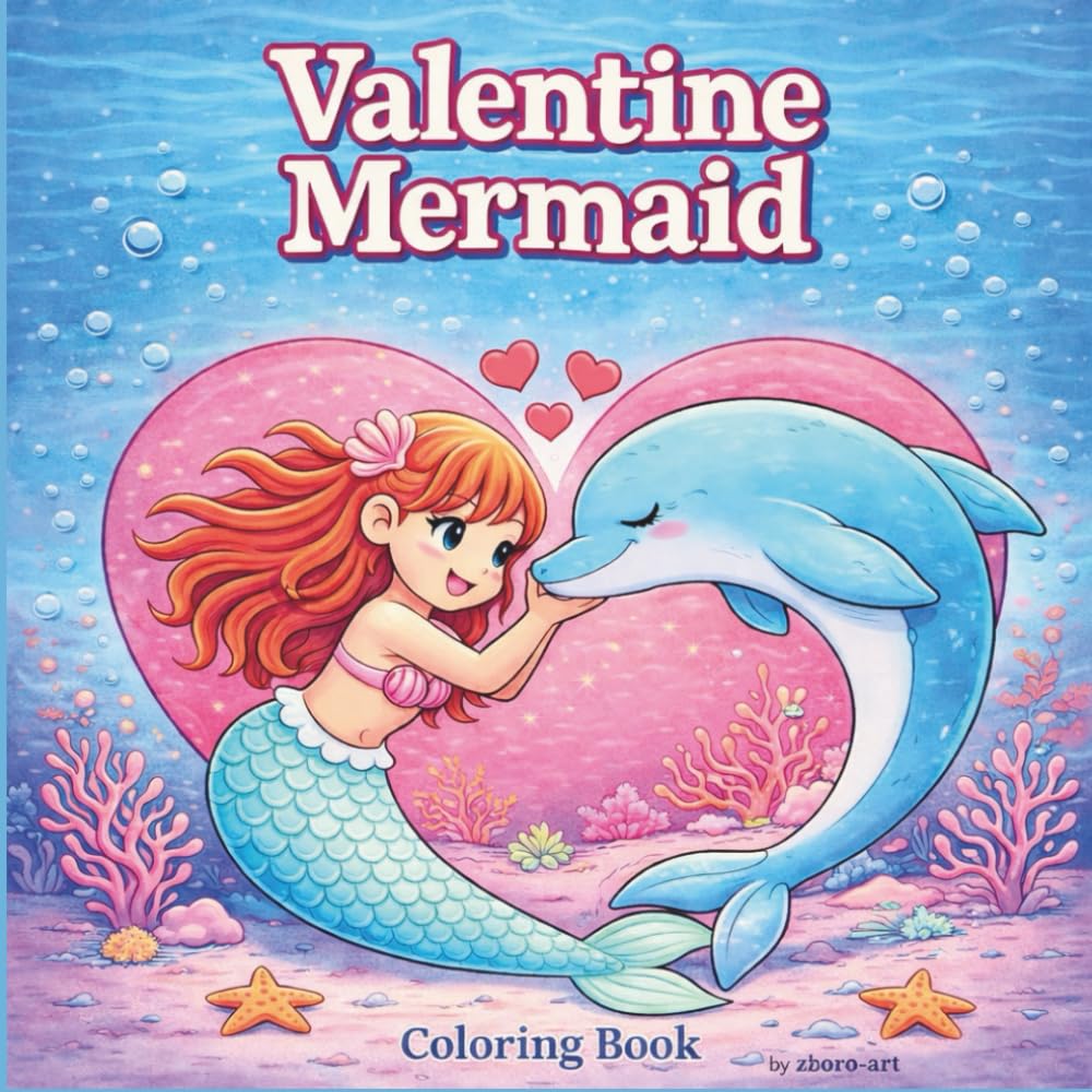 Valentine Mermaid Coloring Book: Cute and Creative Coloring Adventure with Mermaid and Sea Friends