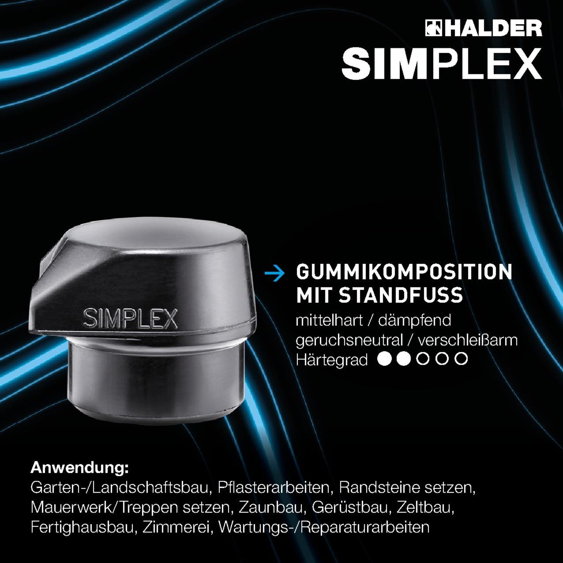 SIMPLEX-Vorschlaghammer, Gummikomposition, mit Standfuß/Superplastik; mit Tempergussgehäuse und Hickorystiel | D=80 mm | 3027.281