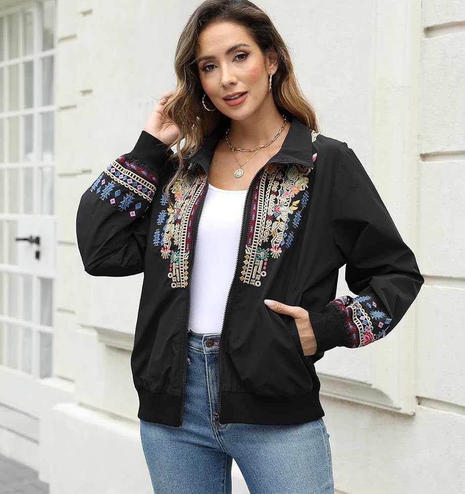 Amazon.com: Higustar Mexican Embroidered Bomber Jacket Women Zip