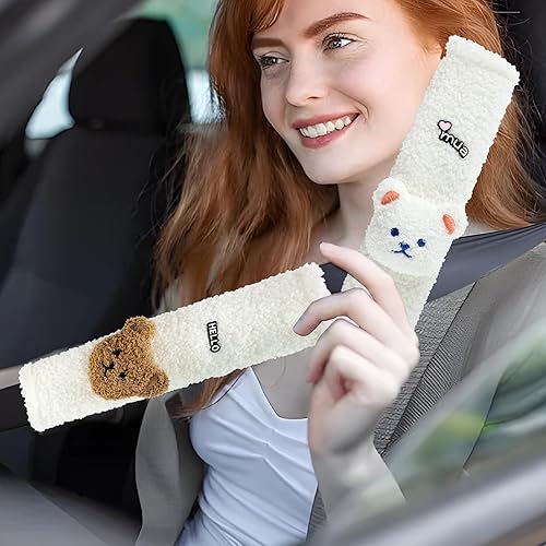 Miniatura 5 de Almohadillas para correa de hombro para asiento de automóvil, almohadilla Kawaii para cinturón de seguridad con oso lindo cojín para cinturón de