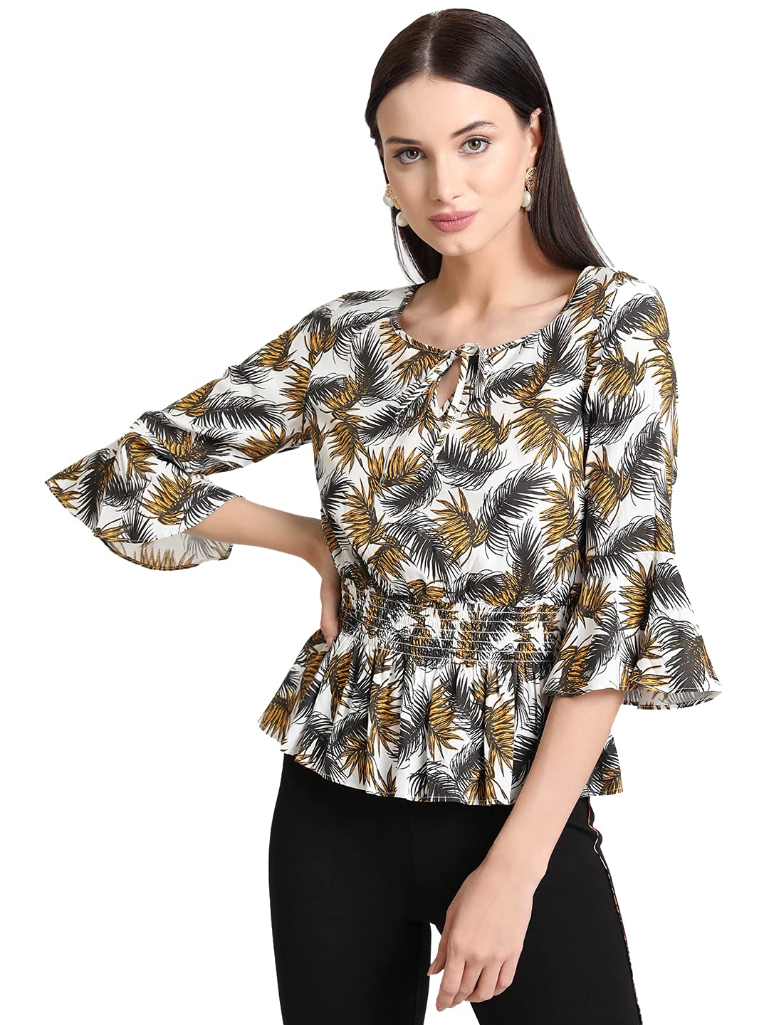 Kazo Women's Herringbone Regular Top (120399MLTCLS_Multicolour S) 1