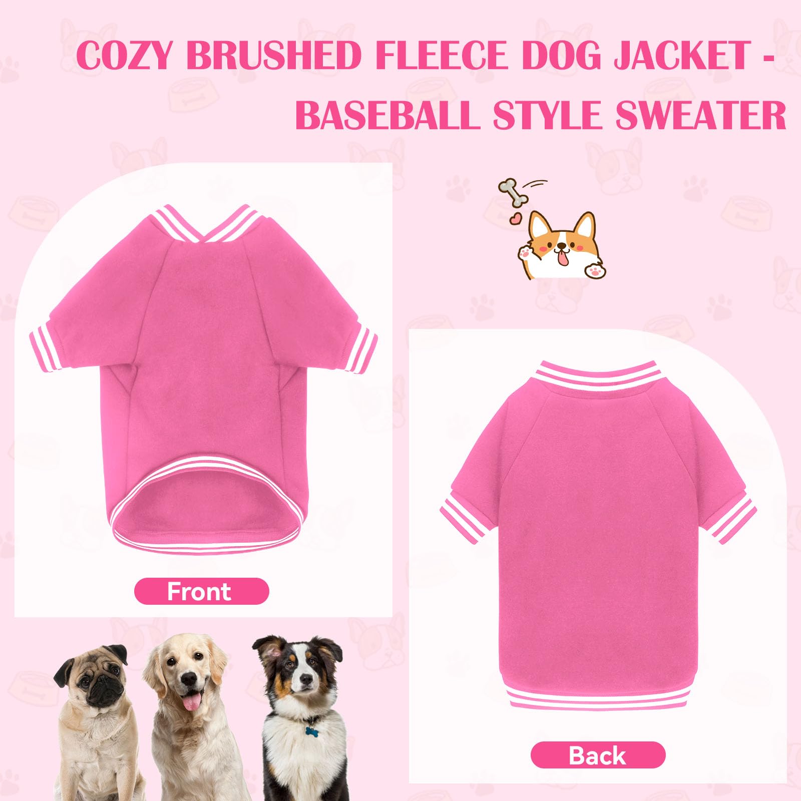 Hundepullover aus gebürstetem Fleece, Baseballjacke, weich, warm, Haustier-Sweatshirt, Hundepullover für kleine Hunde, Welpenpullover, Jungen, Mädchen, Haustier (Rosa, Größe XS)