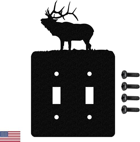 Solitary Elk - Placa de pared con toma de corriente doble dúplex (doble alimentación, negro)