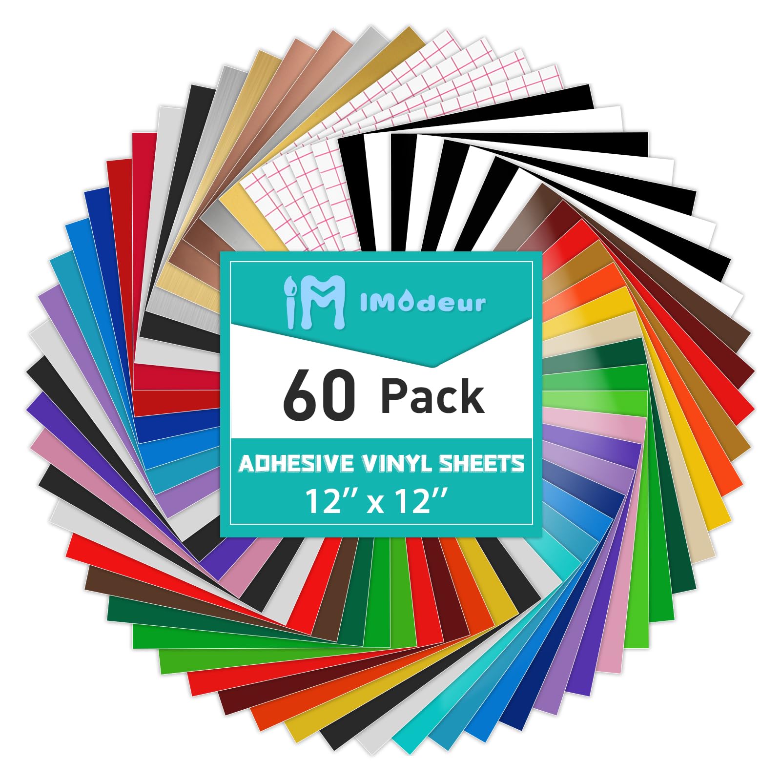 IModeur 60 Sheets of Permanent Vinyl for Machines - 56 Permanent Adhesive Vinyl Sheets, 43 Colors, 4 Transfer Sheets Permanent Vinyl Set for Signs, Scrapbooking, and More