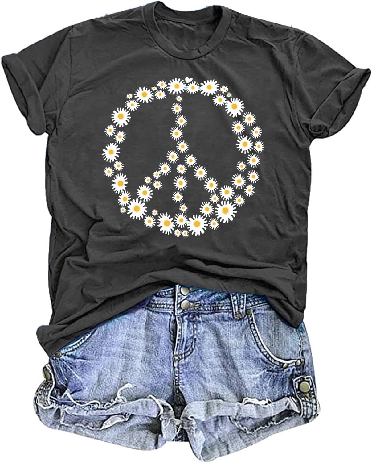 Peace Sign Love T-Shirt for Women Flower Graphic Shirt Hippie Short Sleeve 60s 70s Shirt Inspirational Tee Tops