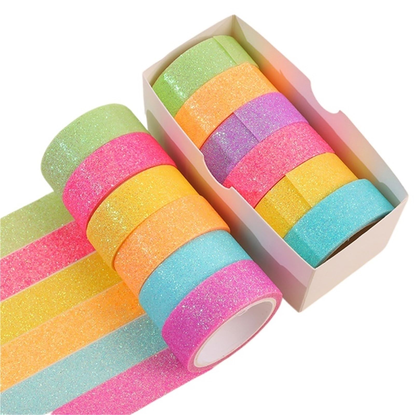 Brokatowa taśma Washi | Wielokolorowy 1,5 cm x 2 m 6 rolek Impreza: pisanie dziennika, album z wycinkami, opakowanie(Color 01)