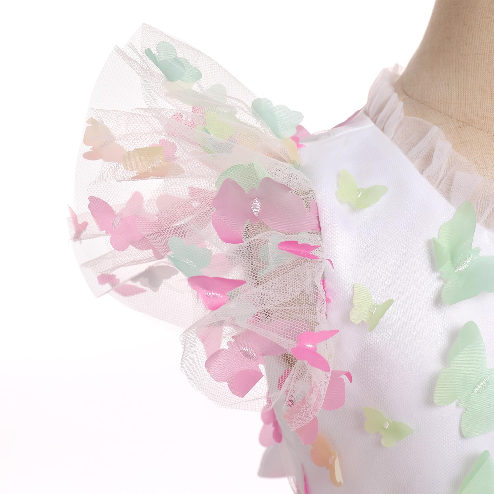 Ragazze Arcobaleno Compleanno Abito A-Line Manica Flutter Alto Basso Tulle Tutu Ruffle Vestito Bambino Fiore Damigella d'onore Abito da festa
