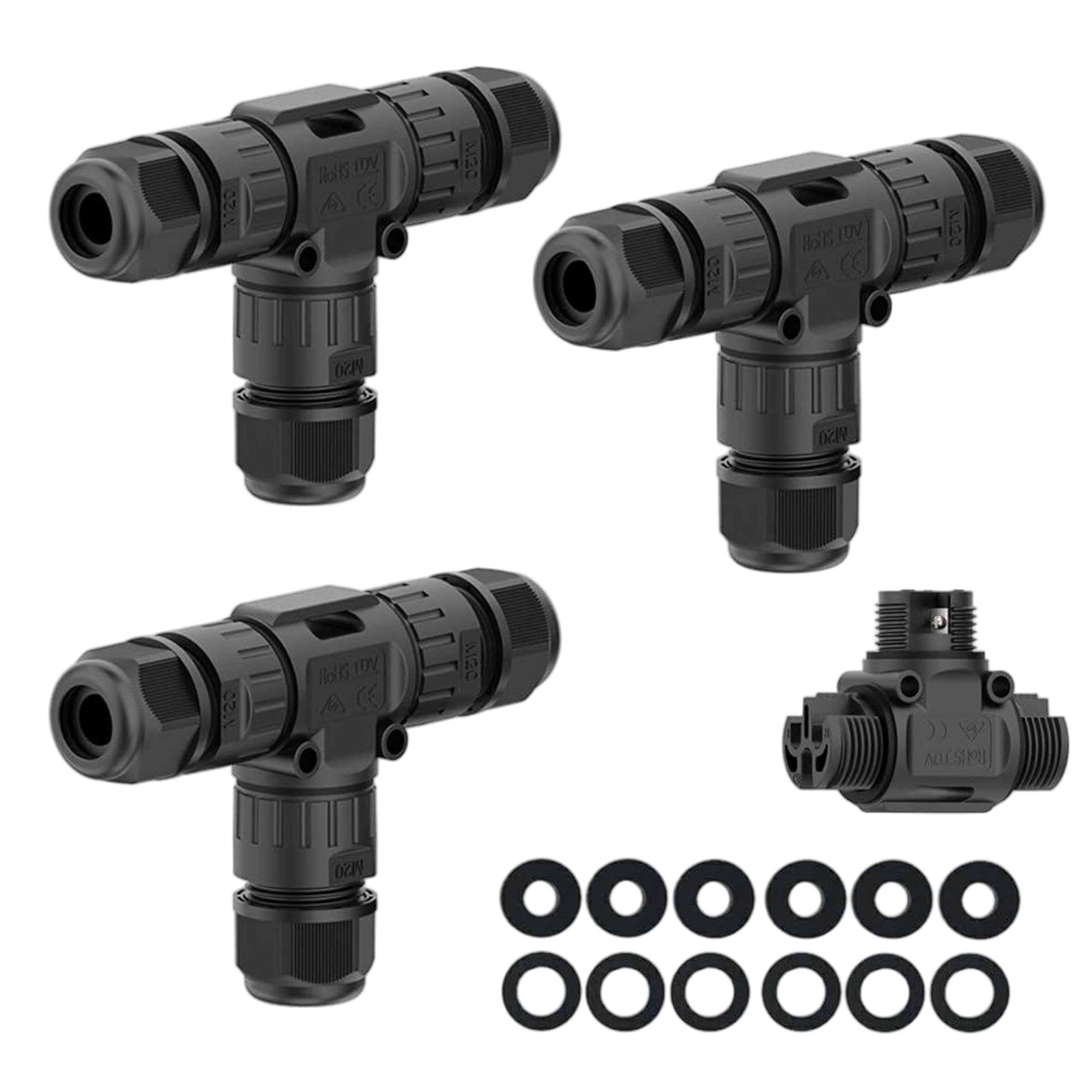 wiigd IP68 Waterproof 3-Way 3-Pole Cable Connectors – UL Listed Electrical Junction Box for Cables Ø5-12mm, Outdoor & Underground Use(Pack of 3)