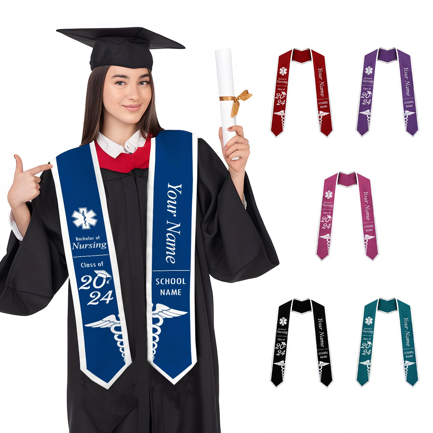 Customized Nursing Graduation Stole/Sash, RN Nurse Stole Graduate 2025, Class of 2025 With Medical Logo Grad 2