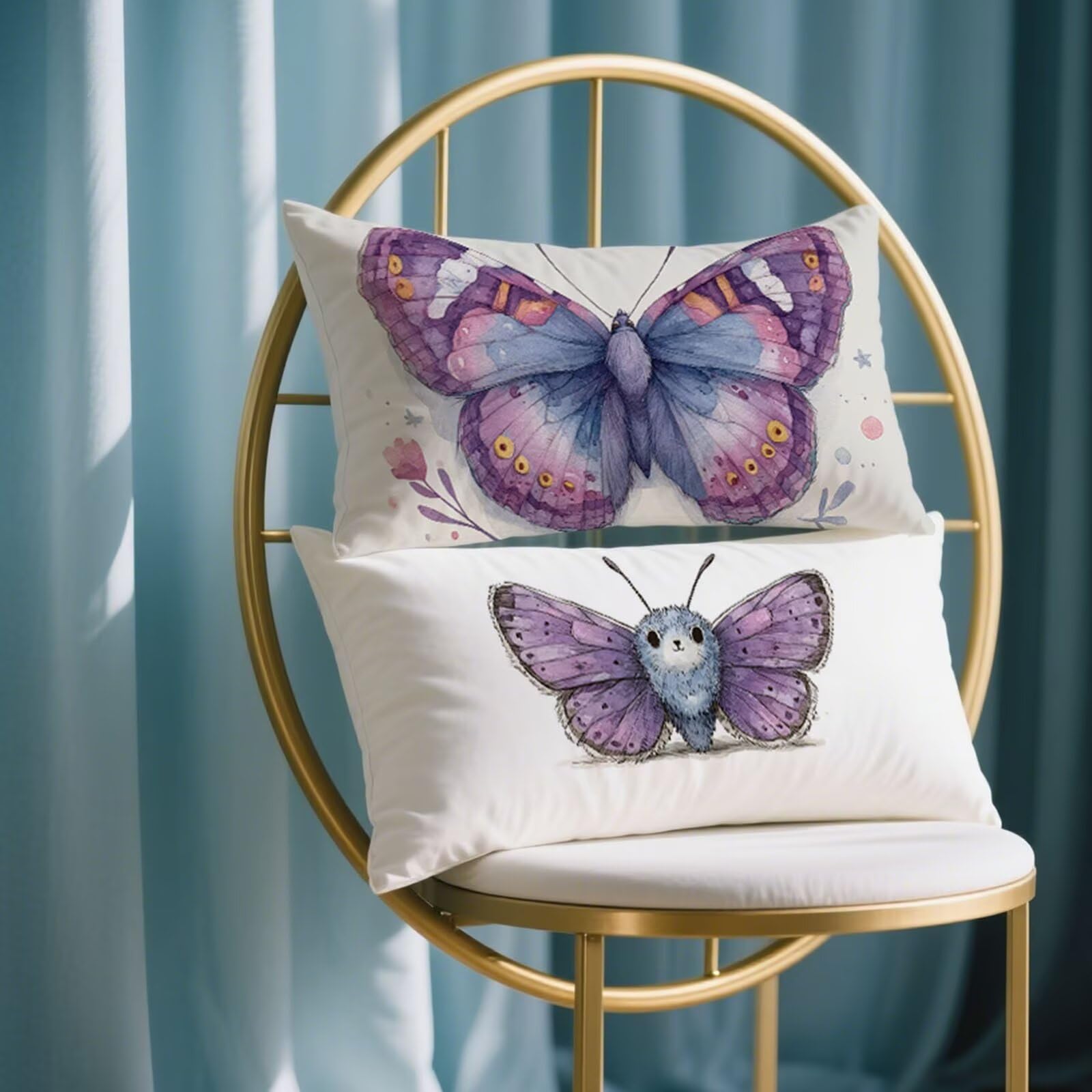 Housse de coussin imperméable 30x50 lin anti-tache lot de 2 taies rectangles à zip caché jardin