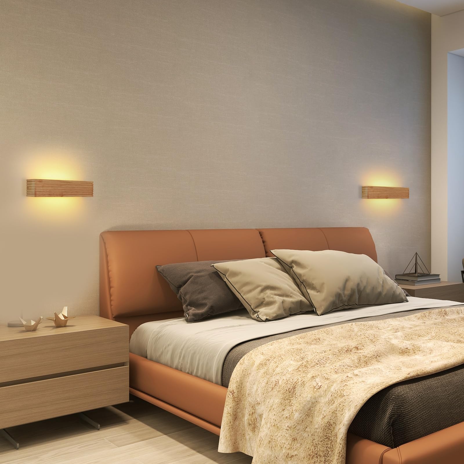 Comely Applique Murale Intérieure Bois, 18W Moderne Lampe Murale LED 3000K Blanc Chaud, Luminaire Mural Interieur pour Chambre Salon Couloir Escalier