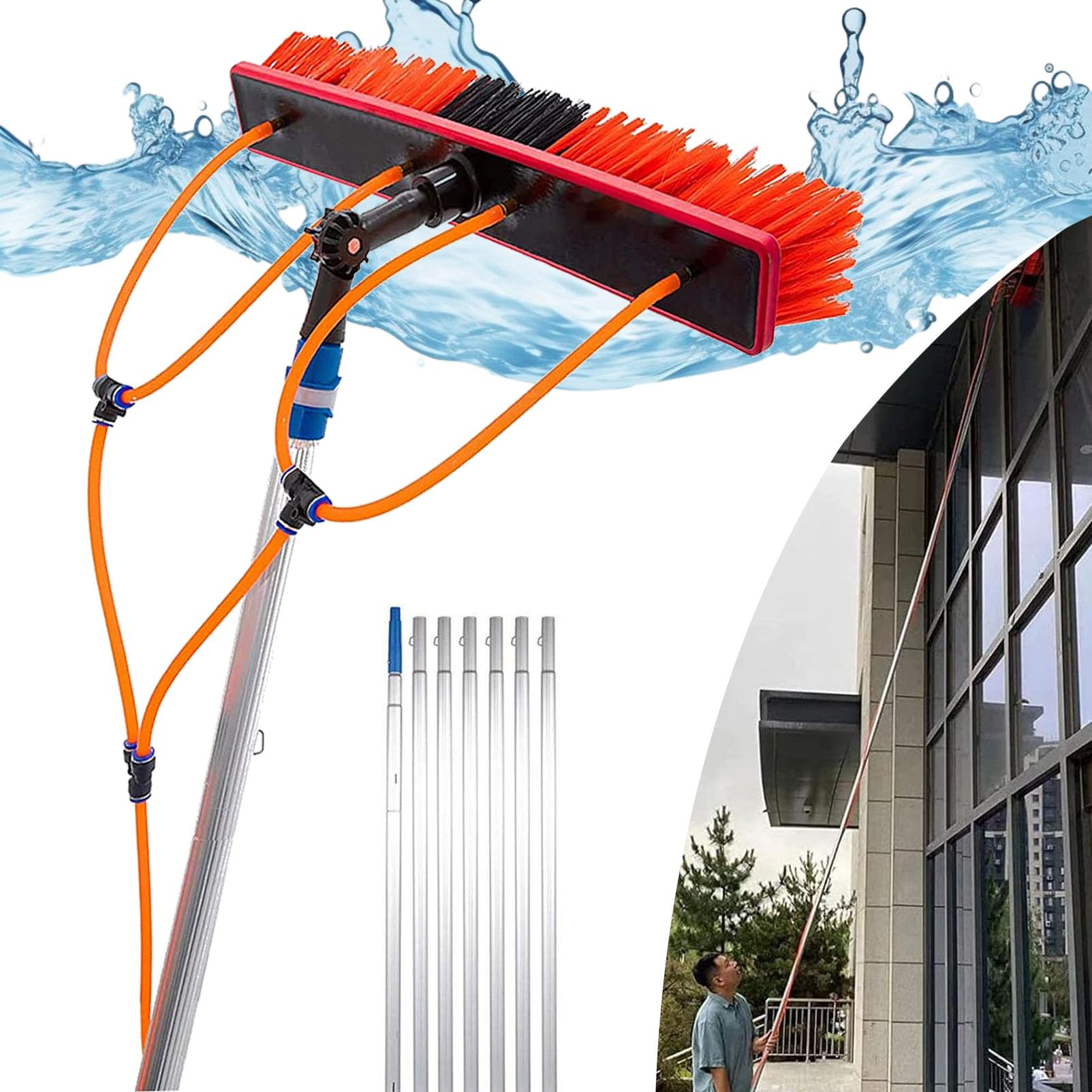 Pértiga de limpieza de ventanas de 3-15m con toma de agua para tejados y paneles solares