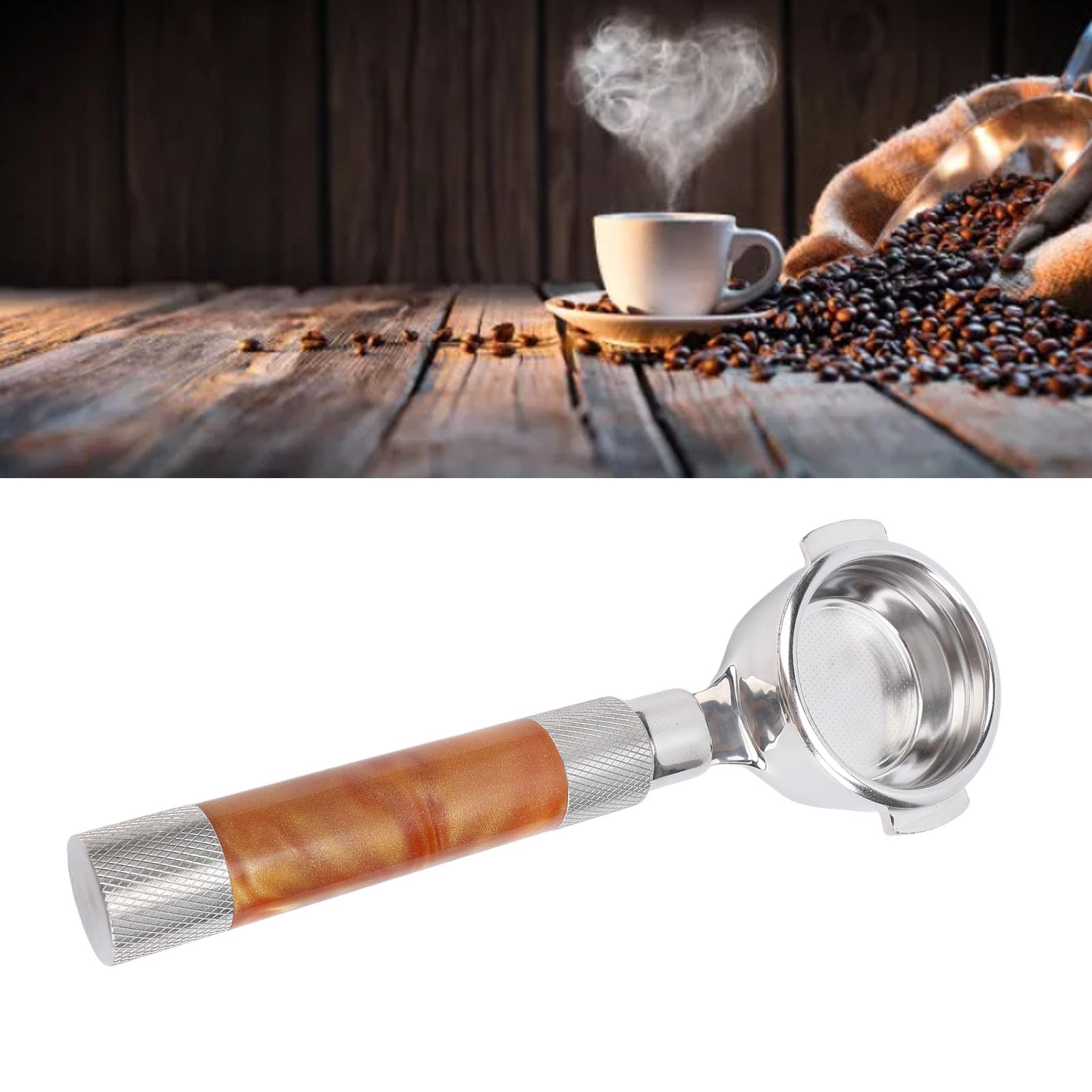 Ejoyous Portafiltro de café, Portafiltro de café E61 sin Fondo de Acero Inoxidable con 2 Orejas, de Repuesto Ergonómico para Hacer en Casa y Amantes del (Marrón ámbar)