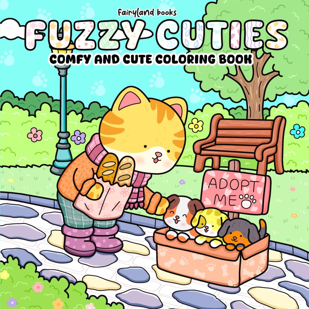 Fuzzy Cuties: Cute & Cozy Coloring Book for Adults and Teens | Adorable Animal Characters for Stress Relief