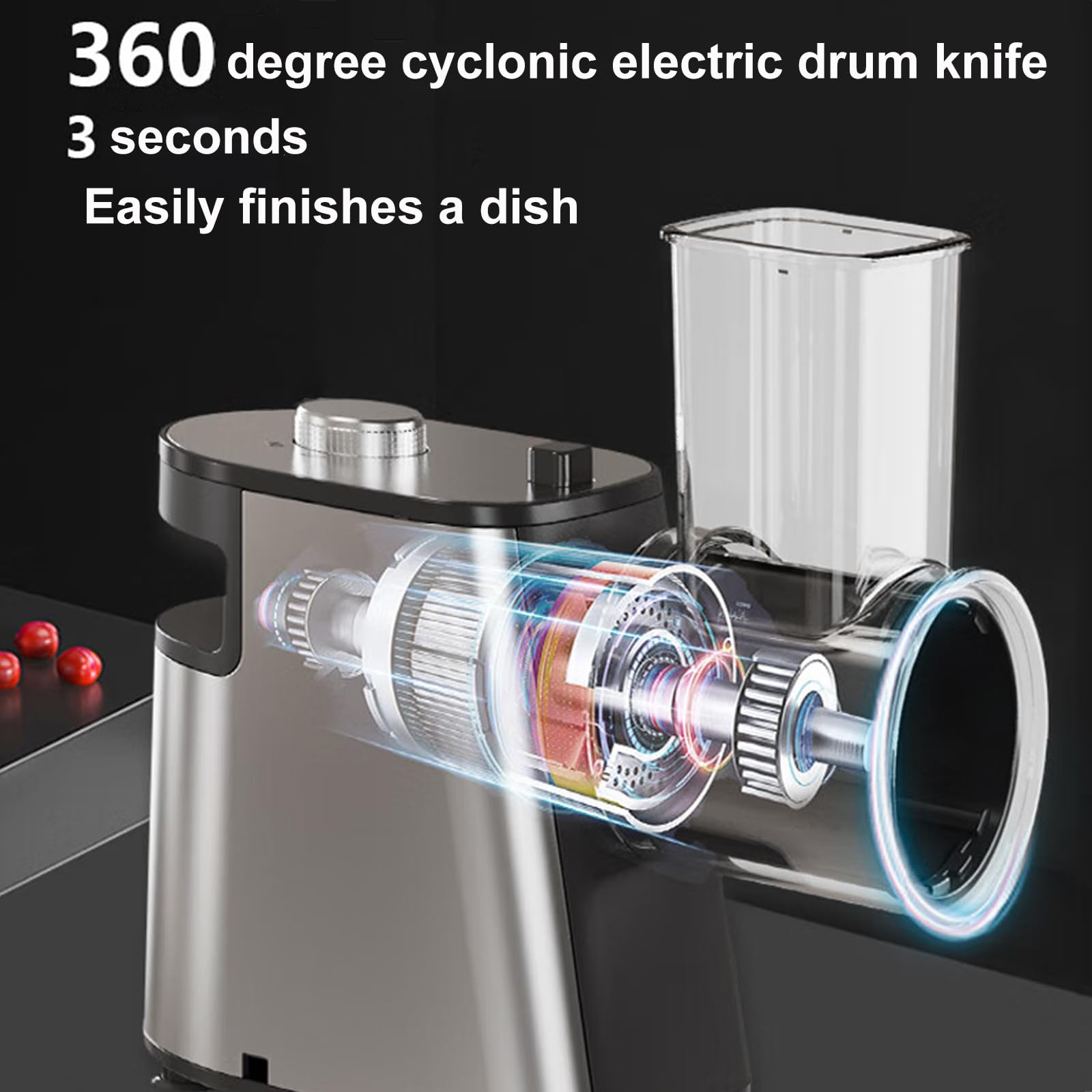 Grattugia elettrica Professionale per Verdure, affettatrice elettrica con 5 Lame in Acciaio Inox e Diametro di 7,5 cm, Tritatutto Multifunzionale per Frutta/Verdura/Formaggi