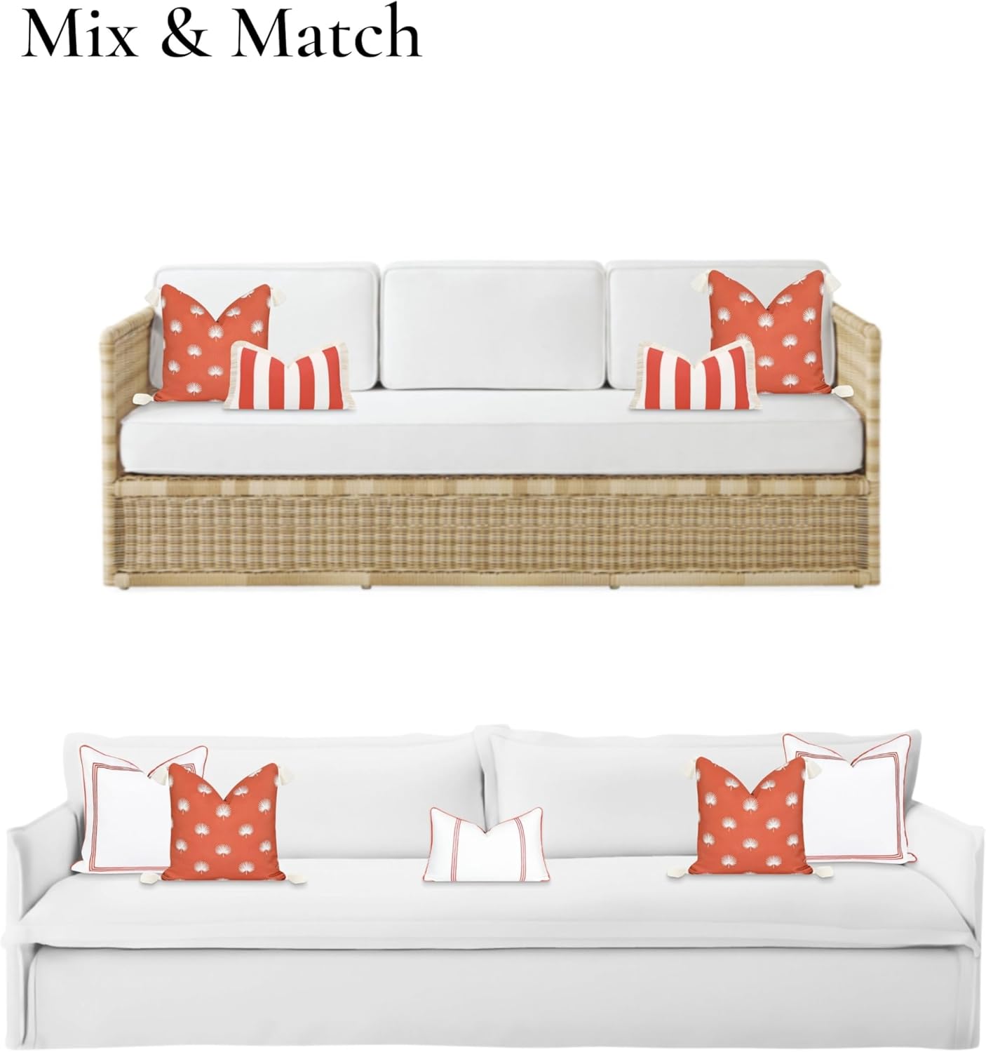 Hofdeco Premium Fall Coastal Patio Indoor Outdoor Pillow Cover Only, 18"x18" Water Repellent for Backyard, Couch, Rust Orange Embroidered Palm Leaf Tassel