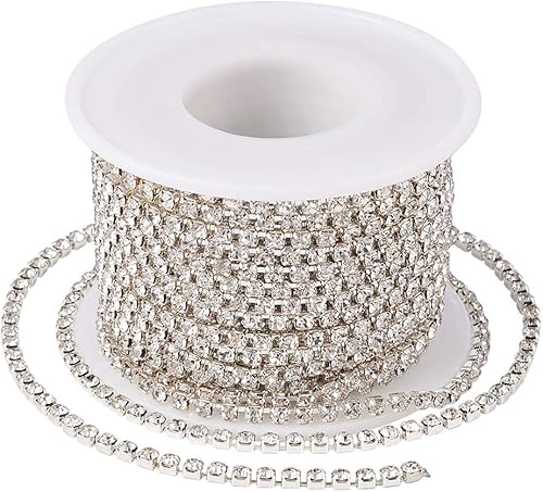 Mega Pet Cadena de diamantes de imitación de latón de 10 yardas, 0.110 in, cadena de copa de cristal transparente para coser flecos, fabricación de