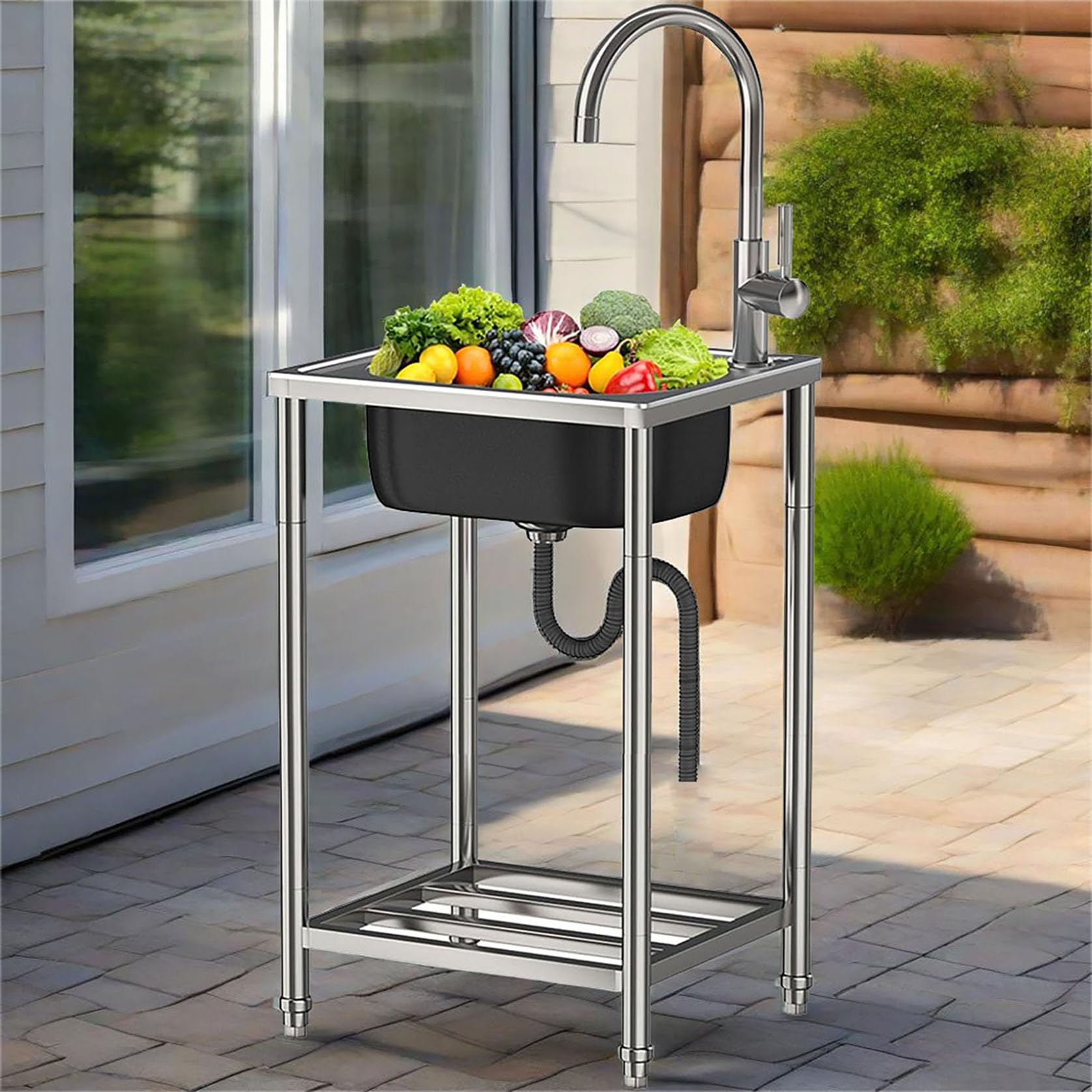 Évier en acier inoxydable portable et multifonction avec kit complet