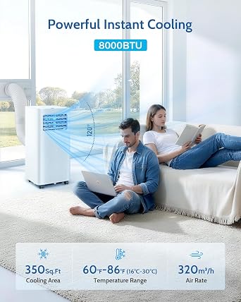 Feelfunn 8,000 BTU Portable Air Conditioners - Cools 350 Sq.Ft, 3-in-1 Portable AC with Remote Control/Sleep Mode/24H Timer, AC Unit for Bedroom, Dorms, Apartment, Window Kit Included
