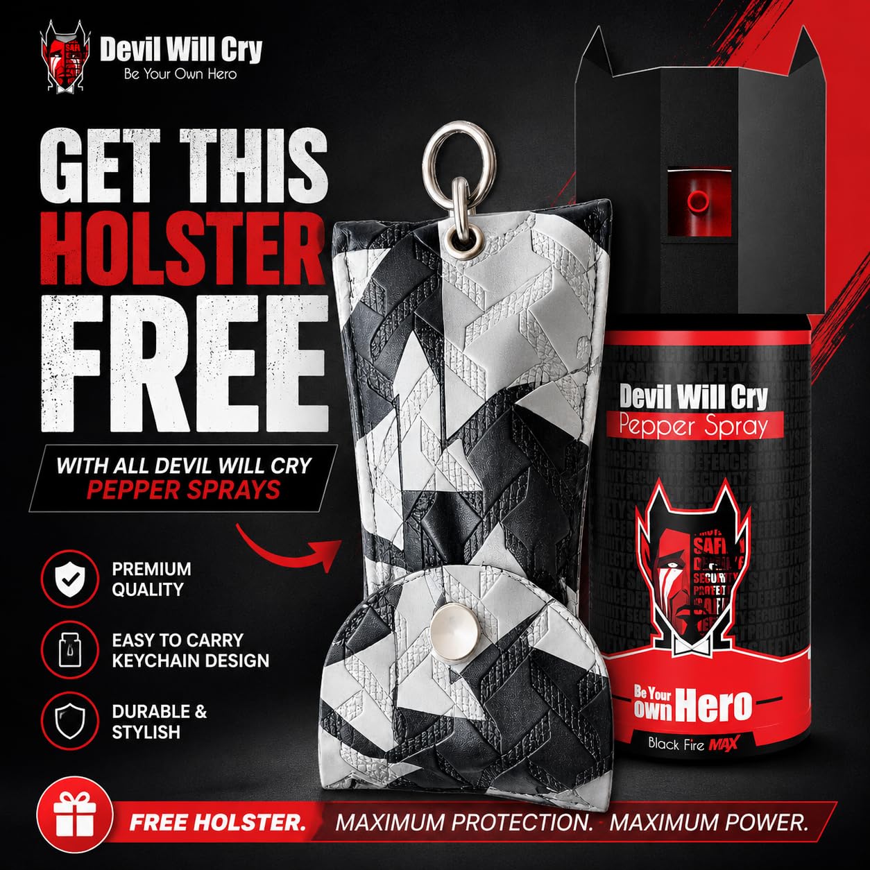 Devil Will Cry Pepper Spray for Women Safety & Self Defence | Long Range Stream Spray (10β12 ft) | Pocket Size with Quick Access | Personal Protection for Women, Men & Elderly | Made in India