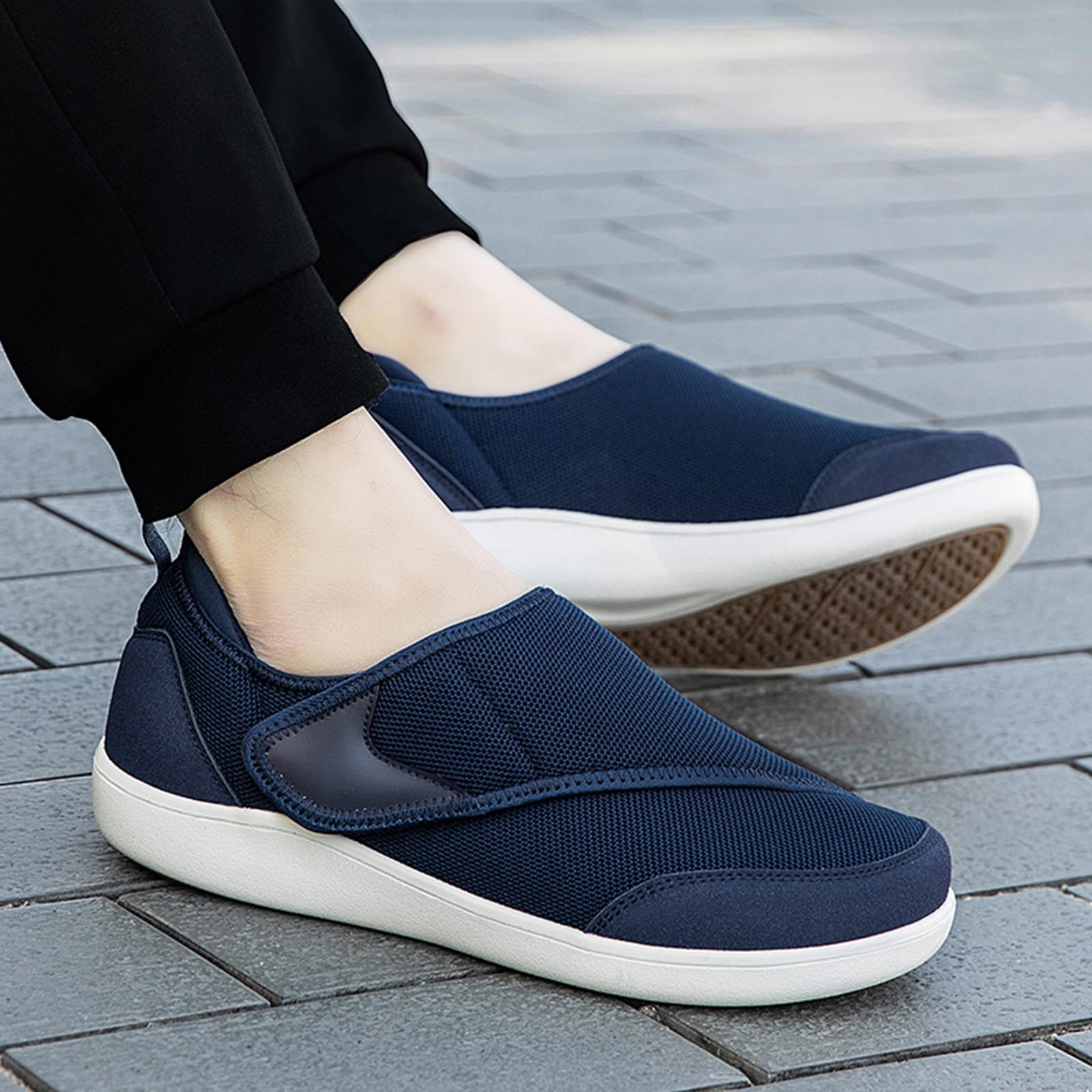 Hausschuhe Damen Herren Diabetiker Schuhe | Extra Weit Leichte Walkingschuhe Senioren Rutschfest Atmungsaktive Klettverschluss Einstellbar Orthopädische Freizeitschuhe