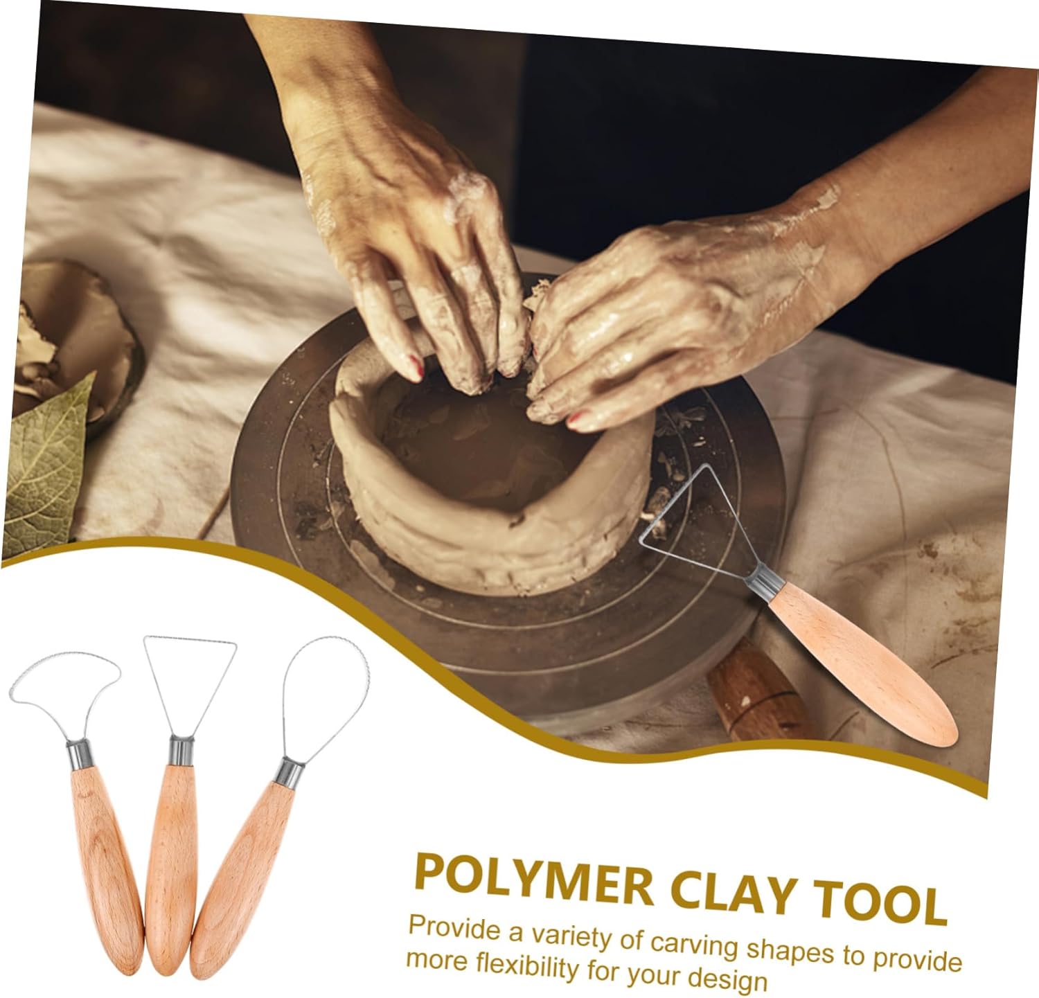 Holibanna 3Pcs Stainless Steel Clay Sculpting Tools Wooden Handle Textured Edge for Pottery and Modeling for Artists and Hobbyists