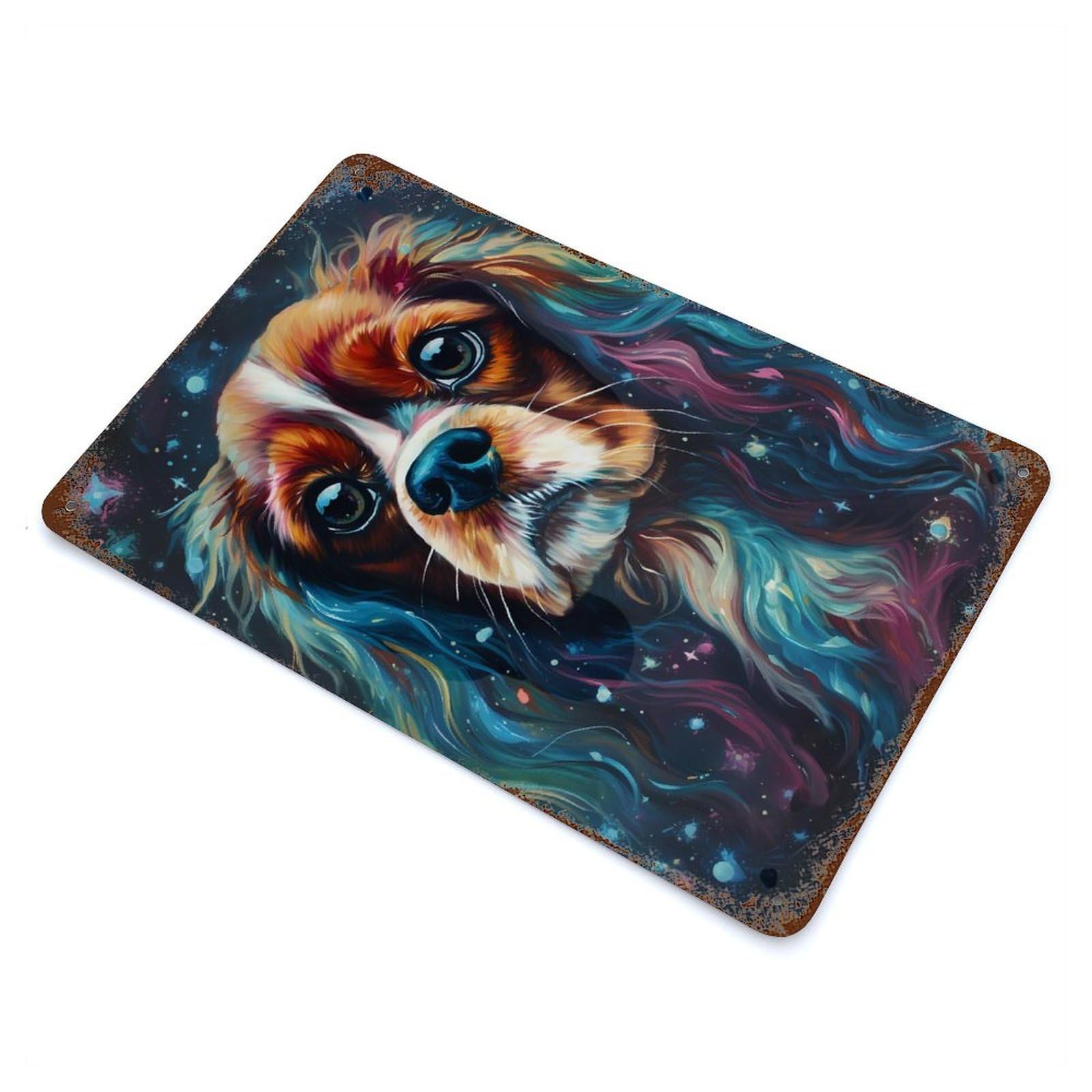 Cavalier King Charles Span Rust Effect Tin Sign 11.8"x7.9", Old School Wall Decor for Farmhouse, Kitchen And Entryway Decor