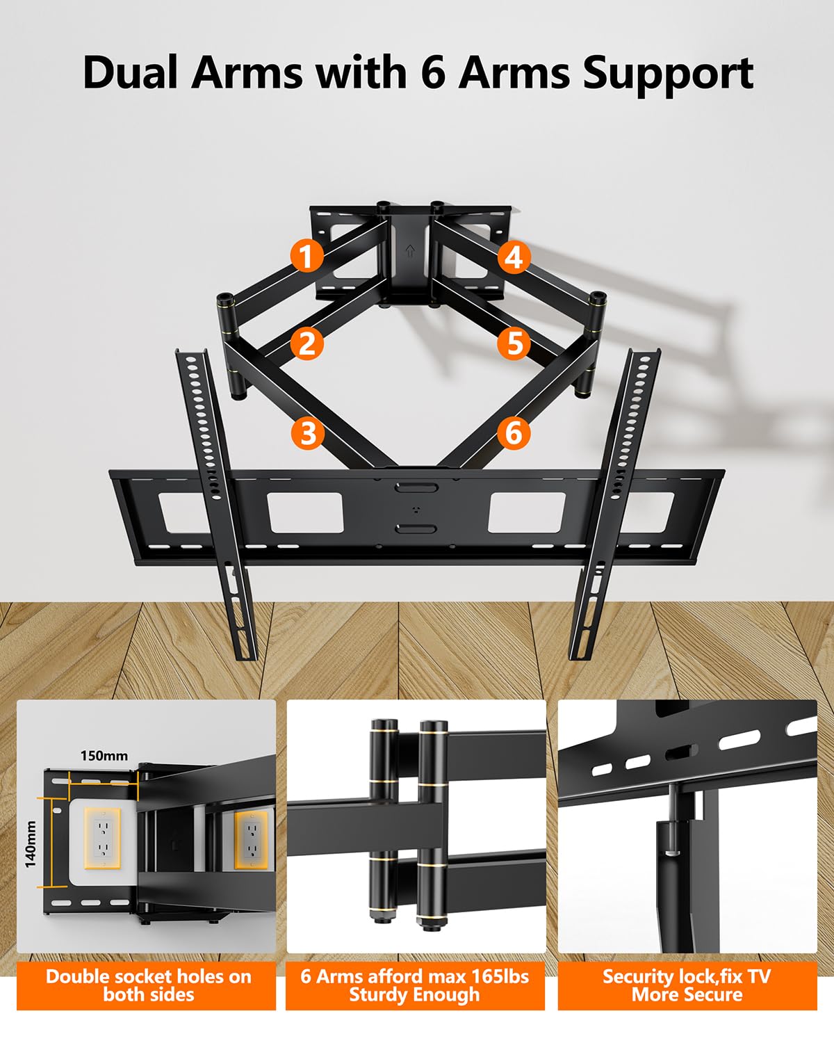 Soporte TV Pared con Brazo Articulado Extralargo de 1080 mm para Planas y Curvas de 50-100 Pulgadas, Soporte Pared TV de Giratorio Inclinable y Extensible, hasta 75 kg, VESA Máx 800x600 mm