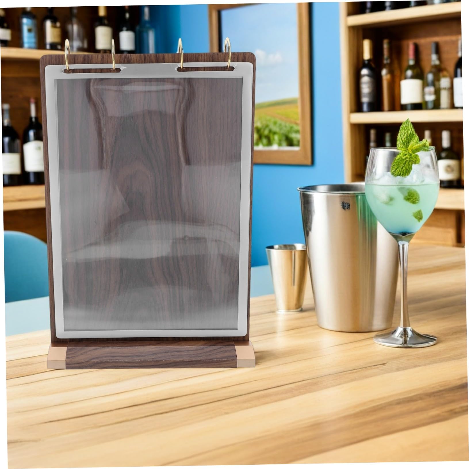 Ciieeo Support de Menu Bois de Noyer Naturel Porte-cartes de Table à Pages Côtés avec Base Robuste Présentoir à Défilement Facile pour Restaurant et Pub