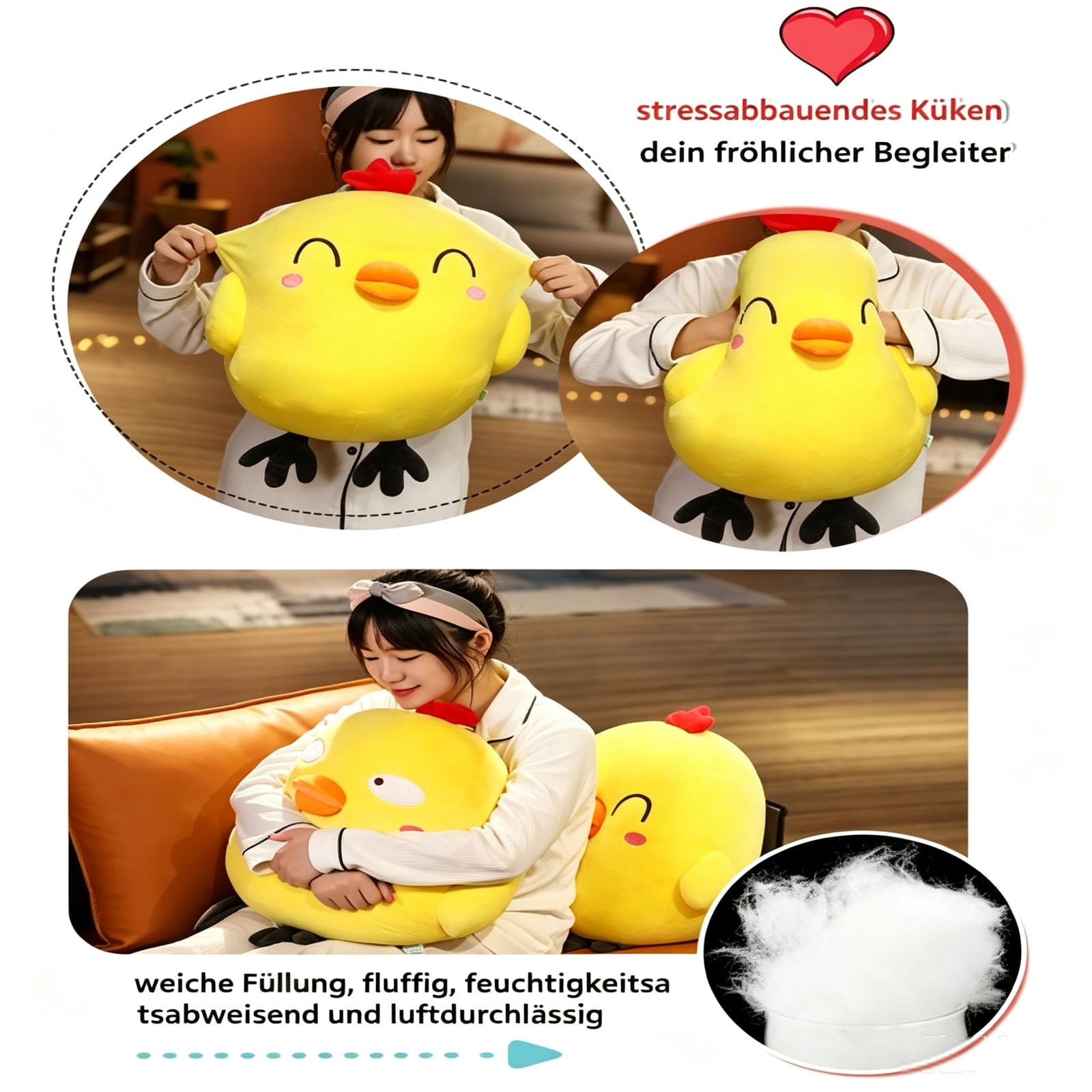 Huhn Kuscheltier, Lustiges Fettes Huhn Plüschkissen, Gelbes Huhn gefülltes Tier Plüsch Spielzeug, Super weiche Simulation Mutter Hen Puppe für Jungen Mädchen Festival Geschenke (45 * 60cm,B)