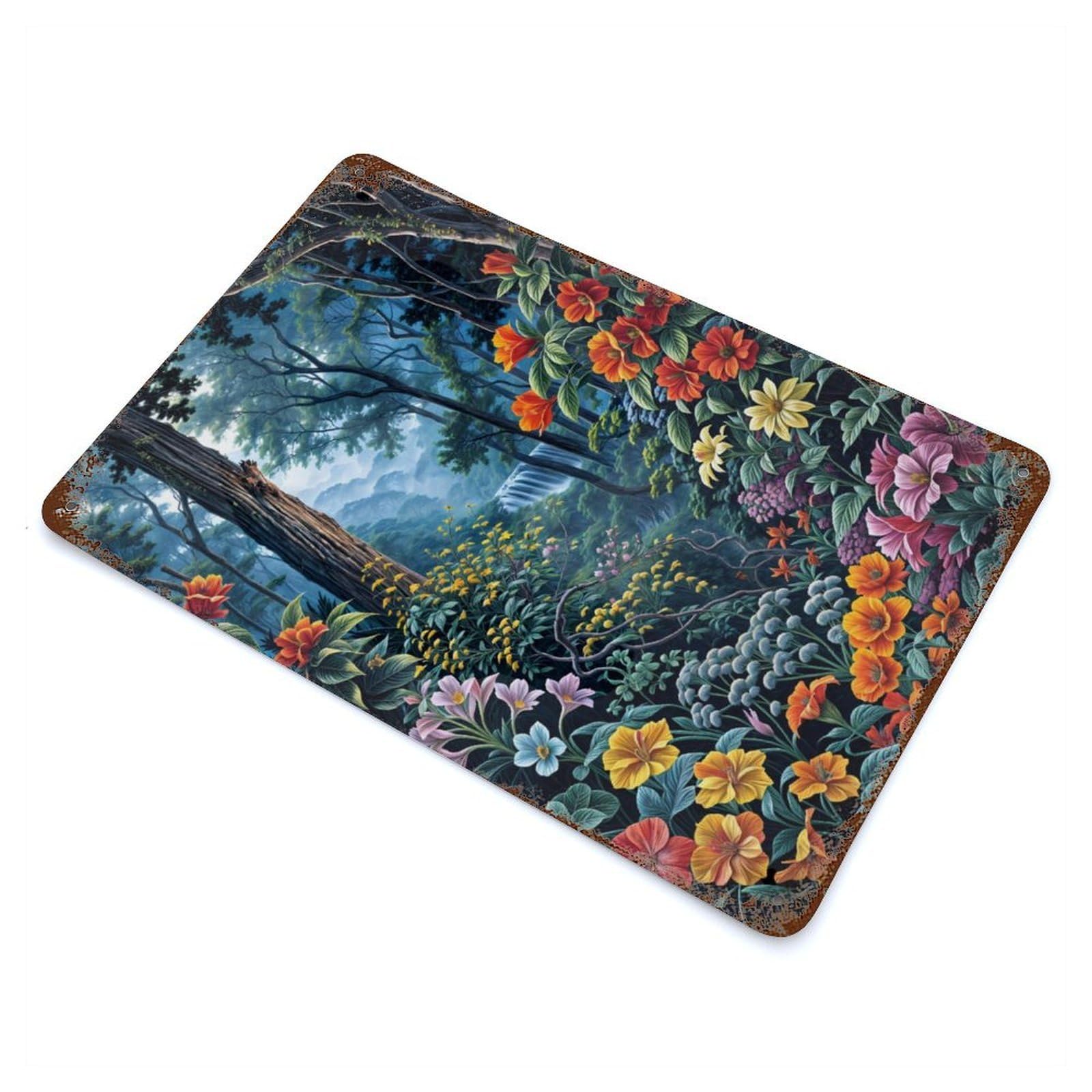 Magical Forest Flowers Vintage Rust Metal Sign 11.8"x7.9", Farmhouse Wall Decor for Garage, Pub Or Kitchen