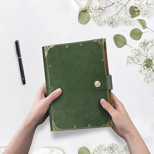 Miniatura 8 de Cuaderno A5 de cuero forrado con 12 marcadores, 6 anillas, planificador A5, cuaderno recargable, bloc de notas, diarios de escritura para niñas,