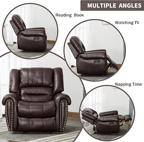 Miniatura 7 de CANMOV Leather Recliner Chair, Classic and Traditional Manual Recliner Chair with Comfortable Arms and Back Single Sofa for Living Room, Brown