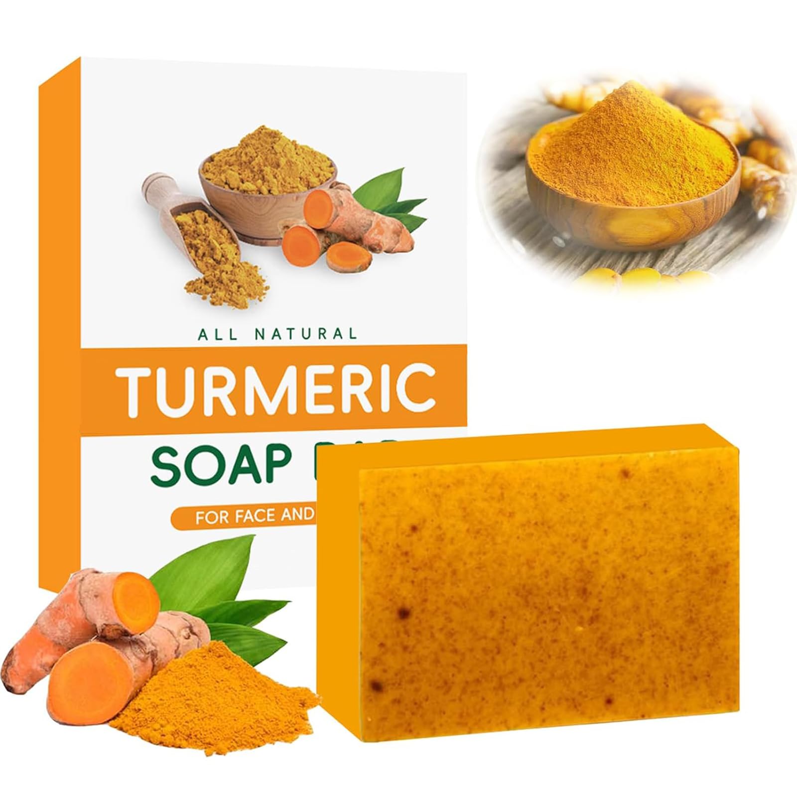 Sheghy Turmeric Soap Bar, Natural Organic Turmeric Face and Body Wash Soap Bar, turmeric Glowing Soap, Gentle Cleanser for Men Women & Teens, Deep