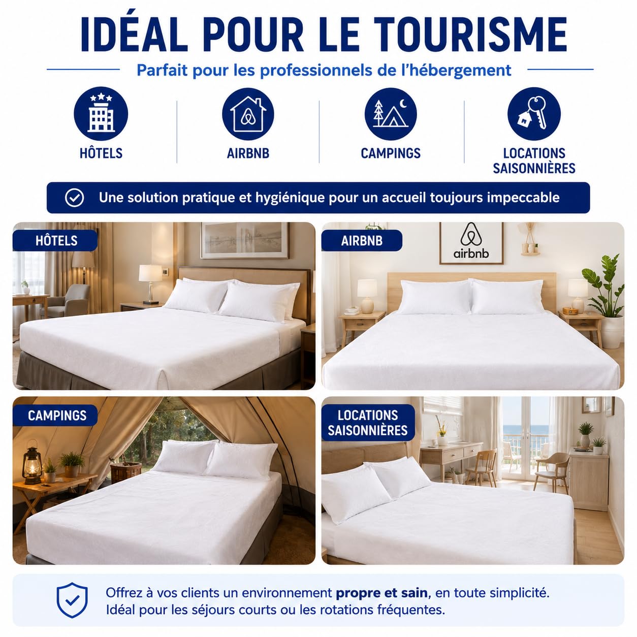 Kit biancheria da letto usa e getta – 5 fodere materasso 160 x 200 cm e 10 federe 60 x 60 cm – non impermeabile, protezione biancheria da letto – lenzuolo con angoli monouso – turismo e medico
