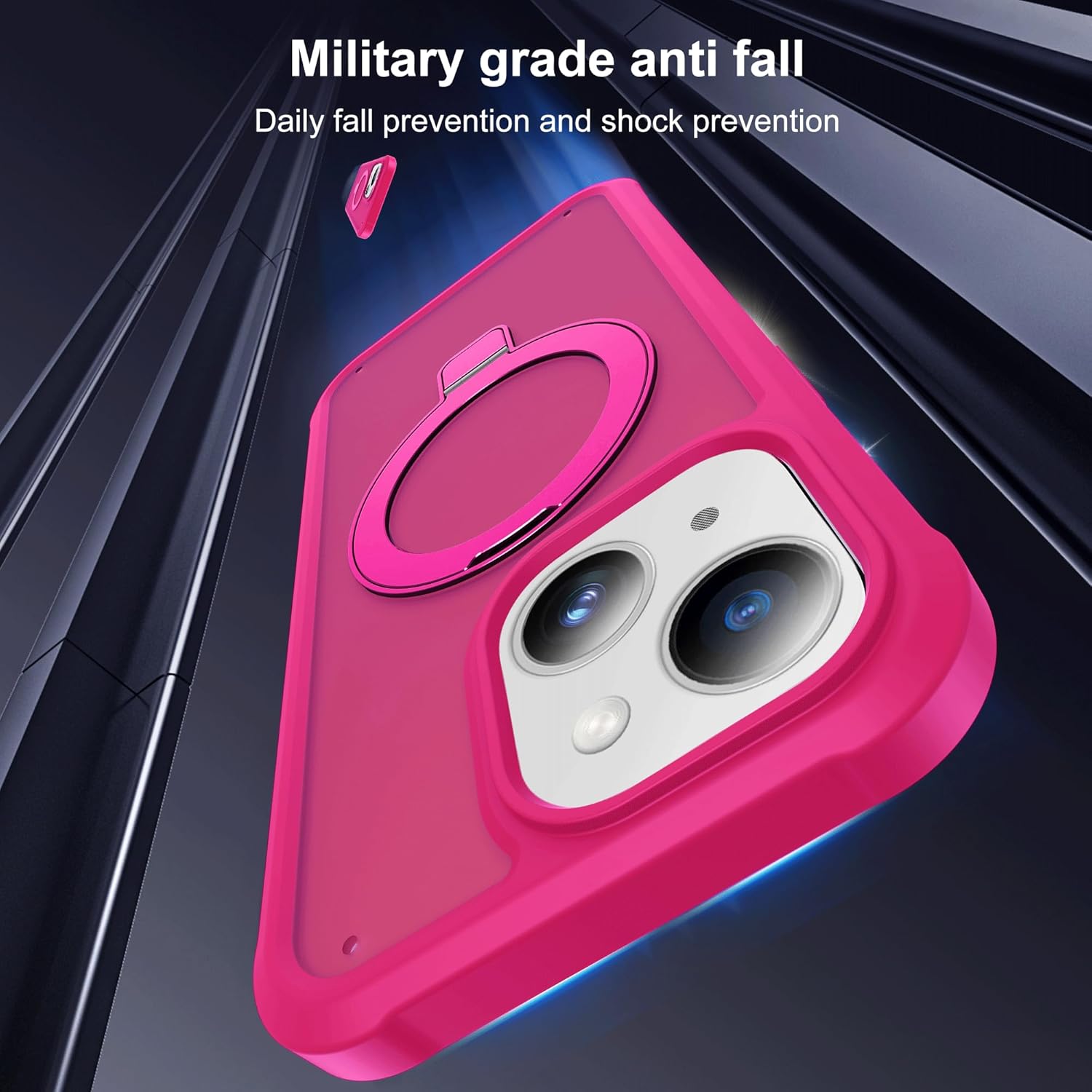 Compatible with iPhone 14/13 Case with Magnetic Ring Stand [Compatible with Mag-Safe] [Built-in Screen Protector] Military-Grade Shockproof Translucent Matte Phone Case, Rose Red - Image 7