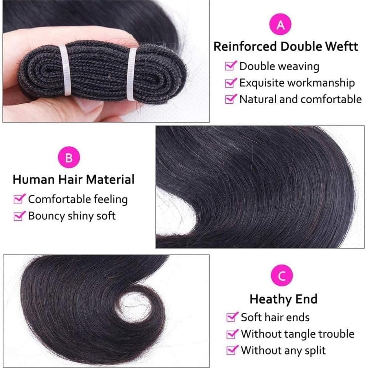 Sexycat Body Wave Bundles with 13x4 HD Lace Frontal Human Hair 16 18 20+14 Inch 100% Unprocessed Brazilian Virgin Hair Extensions Weave Weft Bundles with Lace Frontal - Image 4