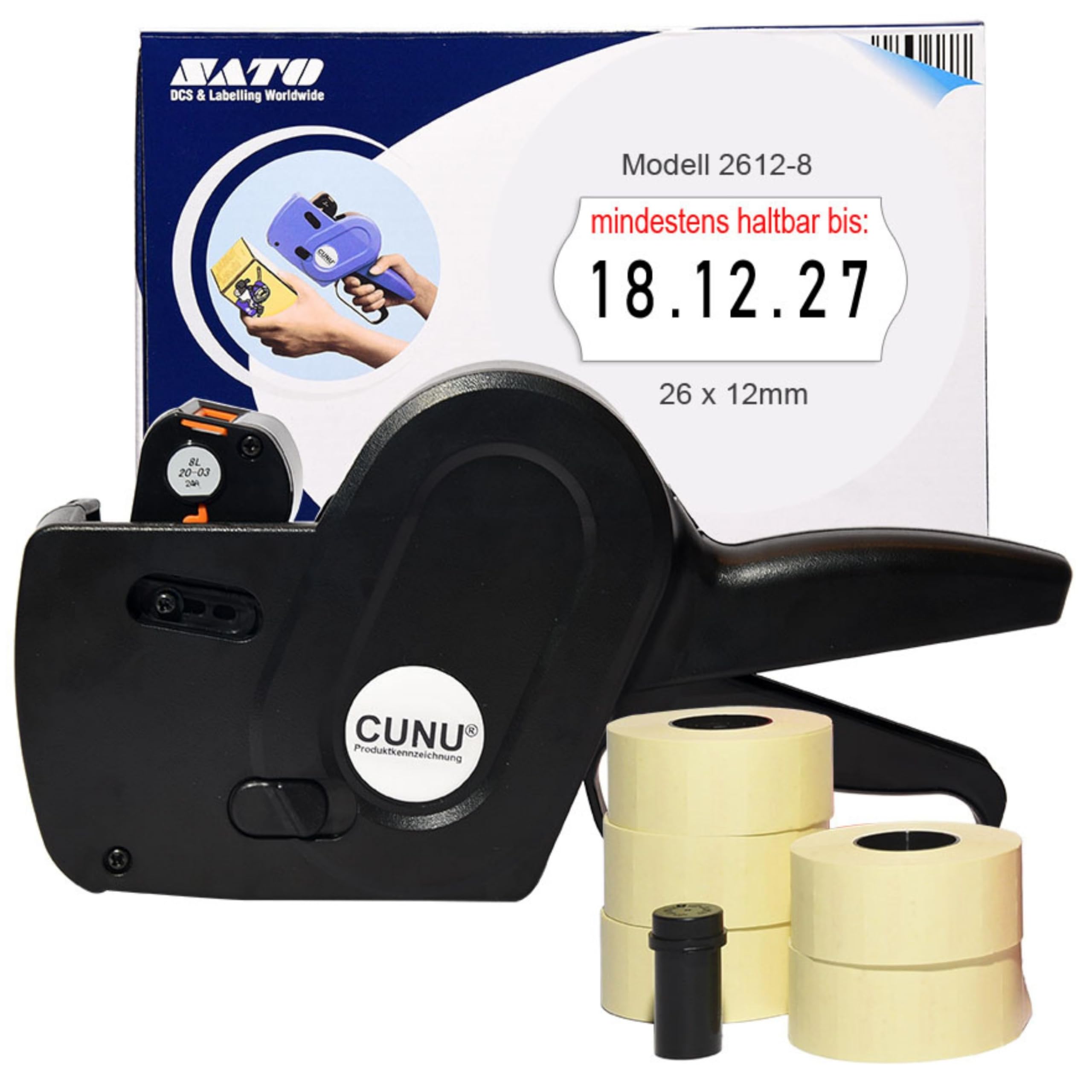 Einzeiliger Auszeichner für Preise, Datum, Grundpreise & Chargennummern - Etikettiergerät einzeilig für 26x12mm Etiketten - Profi Gerät/Maschine geeignet als Datumsauszeichner und Preisdrucker