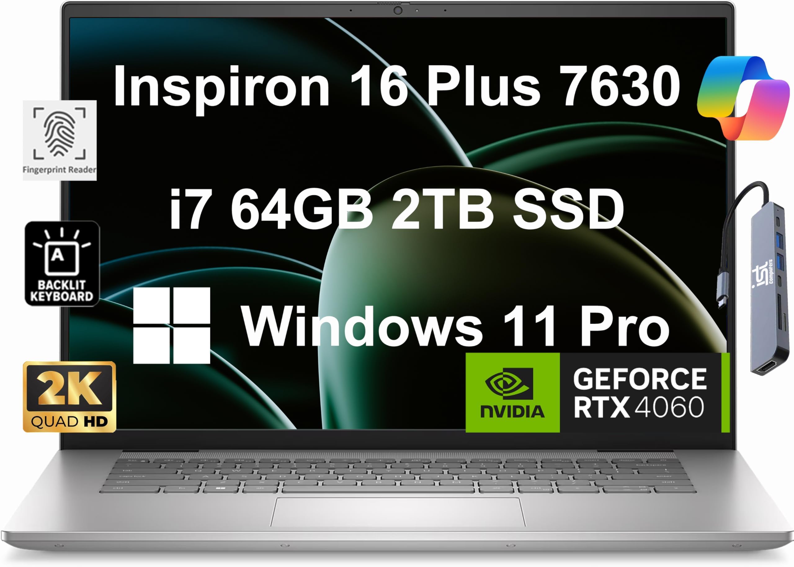 Dell Inspiron 16 Plus 7640 7000 Business Laptop (16" QHD 2.5K 120Hz, Intel 10-Core i7-13620H, 16GB DDR5, 2TB SSD), Backlit, Fingerprint, Thunderbolt 4, IST Hub, 1080p Webcam, Win 11 Pro w/Copilot