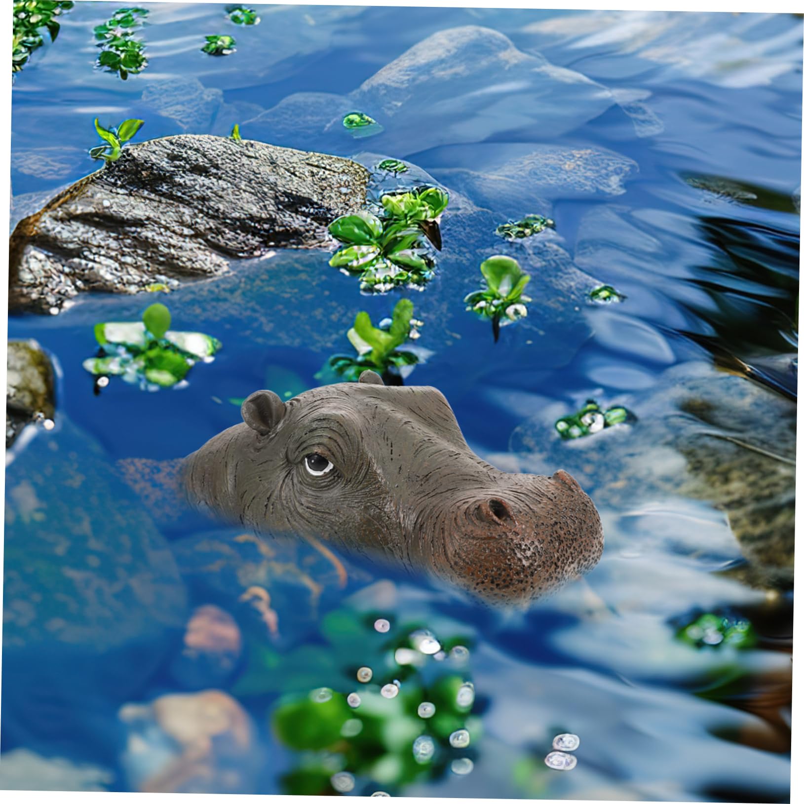 MAGICLULU 4 Stück Nilpferd-Statue Teich Meerestiere Gefälschter Fisch Tank Aquarium Solarbetriebener Wasserbrunnen Schwebend Fischglas Schwimmende Pflanze Schwimmt Black Kunstharz