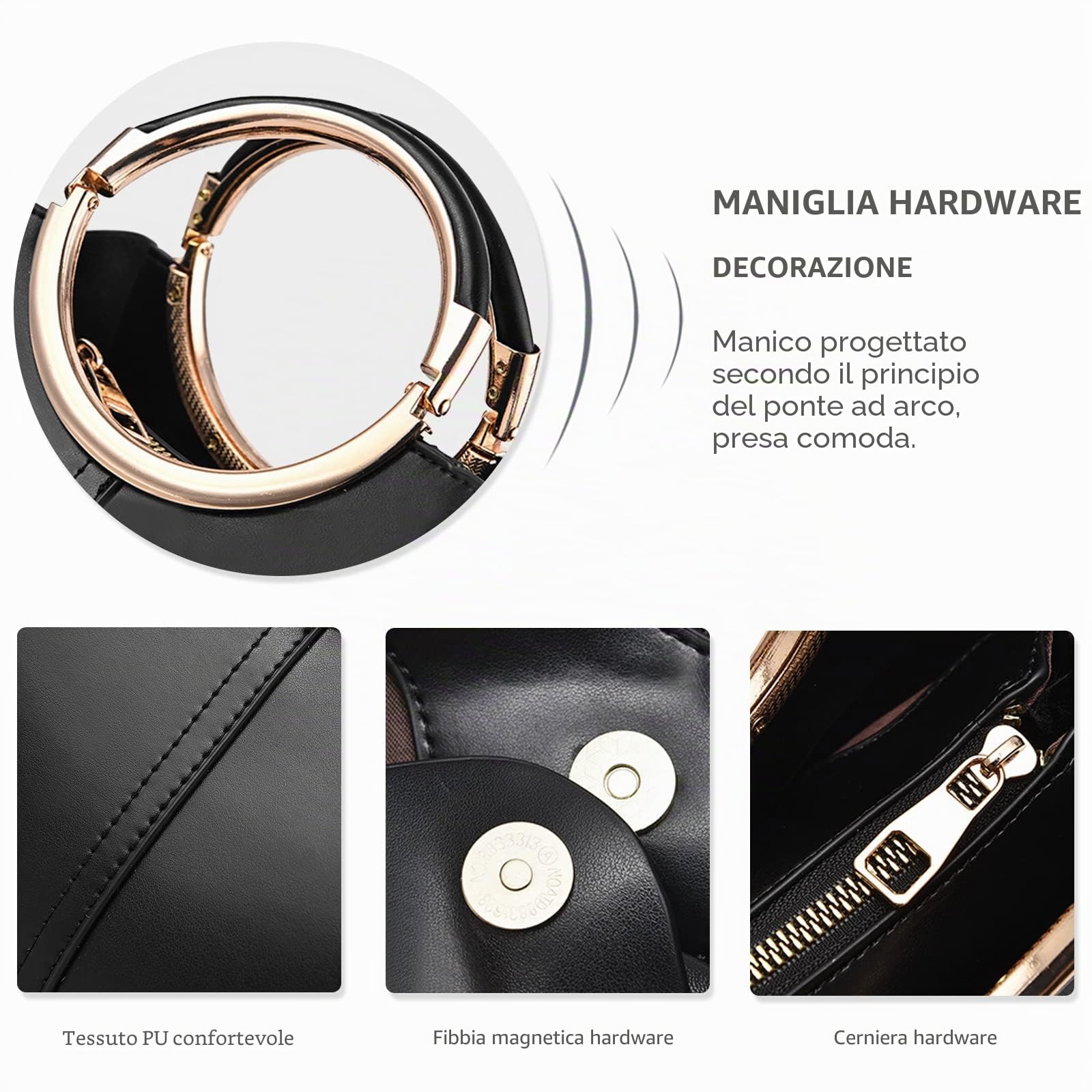 NICOLE & DORIS Borse da Donna Moda Borse a Tracolla Leggero Casuale Pochette Donna Borsa Crossbody Elegante Borsa con Manico Superiore Piccole Borse Tote in Pelle Nero
