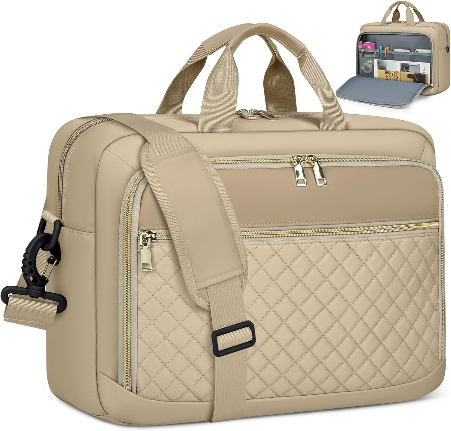 NEWHEY Laptop Bag 17.3 Inches Women’s Waterproof Work Bag Large Computer Bag Messenger Briefcase Shoulder Bag for Office, University, School (Khaki, 17.3 Inches)