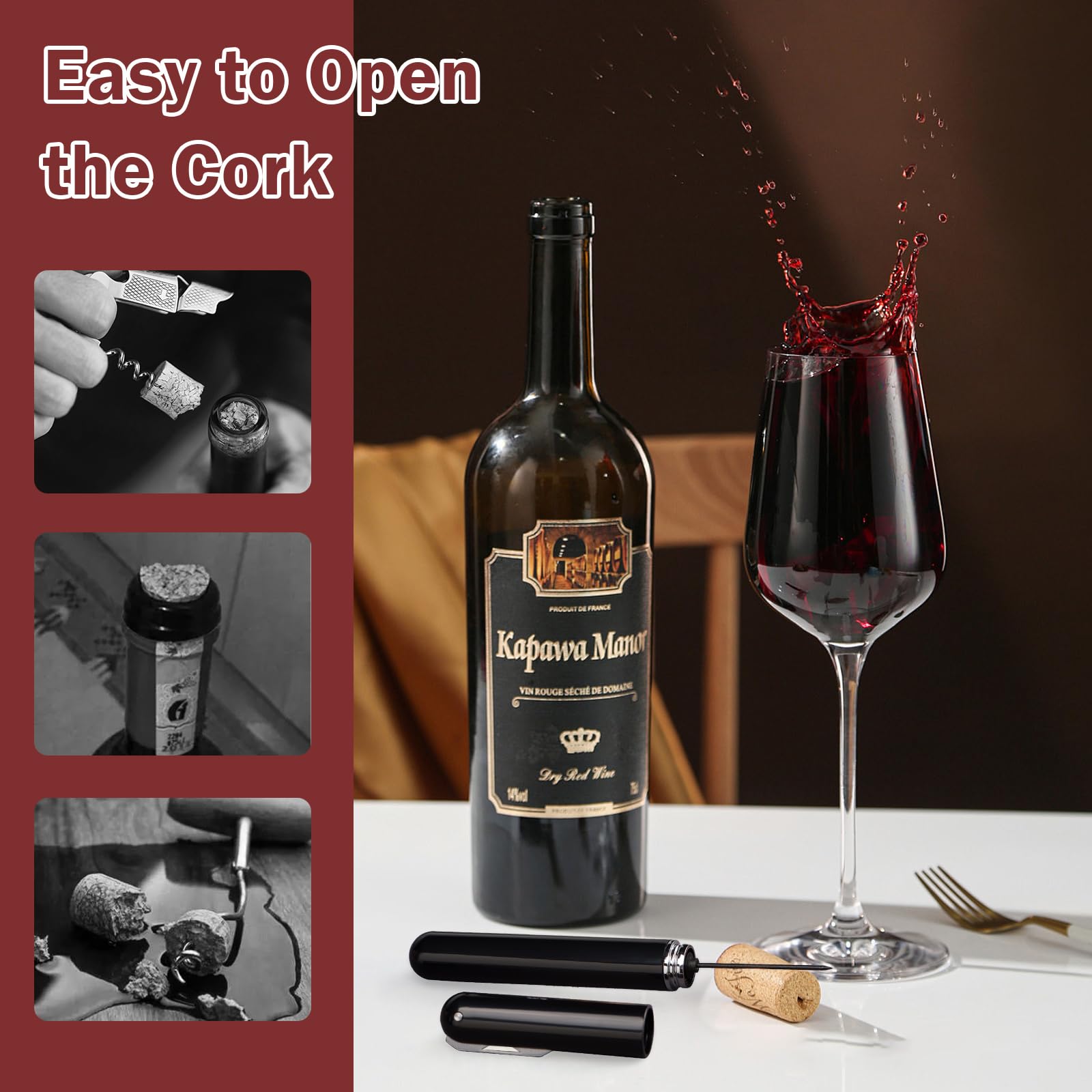 Sacacorchos de Bomba, Abrebotellas Aire Presión con Corta Cápsulas y Tapones de Botella, Accesorios Vino Portátil para Viaje Fiesta Boda, Regalo para los Amantes del Vino