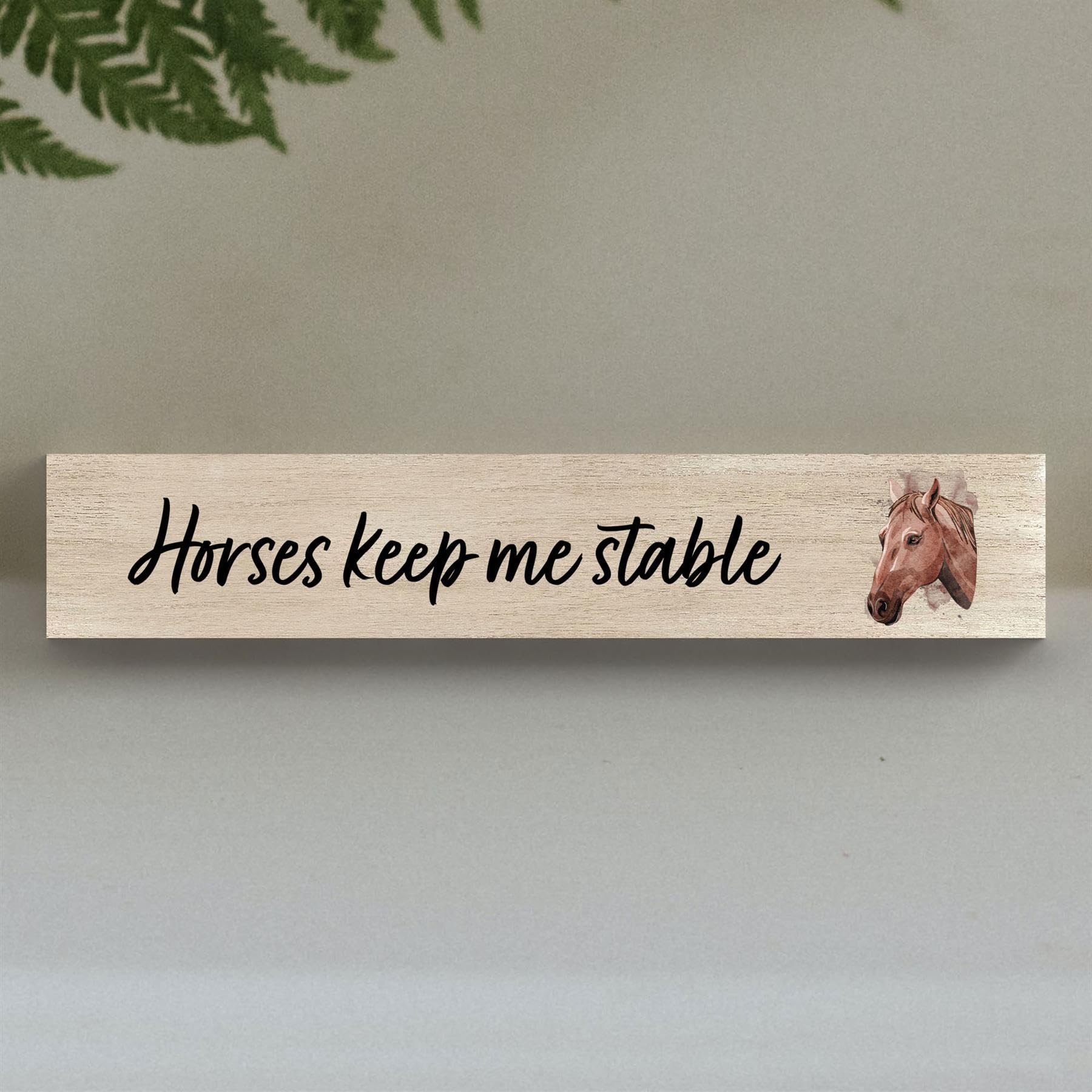 Global Designs Natural White Grain With Uv Print Horses Keep Me Stable Horse Watercolour Artwork Decorative Wooden Memento Block