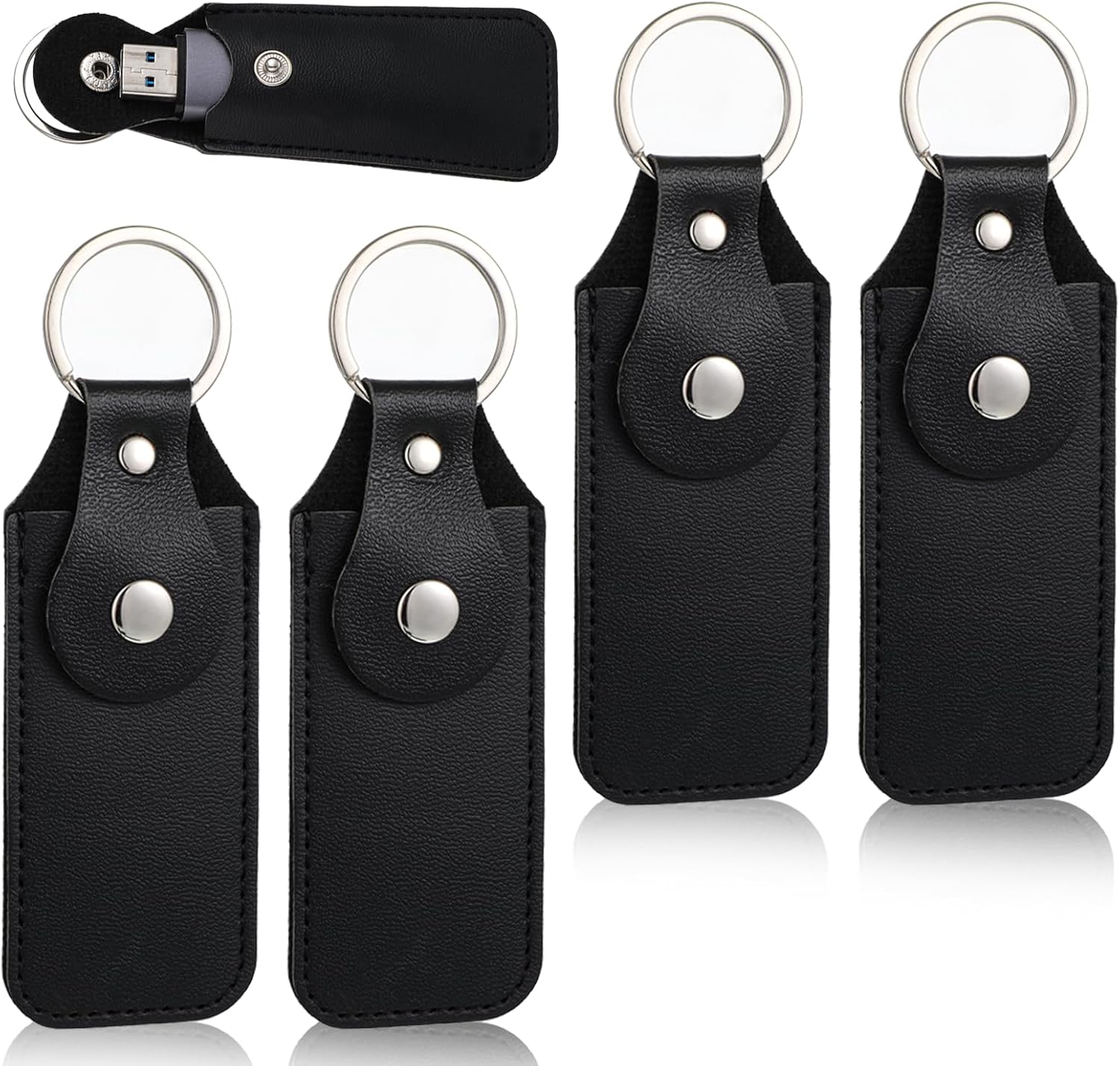 4 Pcs Flash Drive Case, Leather Anti Lost Thumb USB Flash Drive Holder USB Storage Cases Protective Cover Small Portable Storage Carrying Case with Keychain (Black)