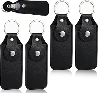 4 Pcs Flash Drive Case, Leather Anti Lost Thumb USB Flash Drive Holder USB Storage Cases Protective Cover Small Portable Storage Carrying Case with Keychain (Black)