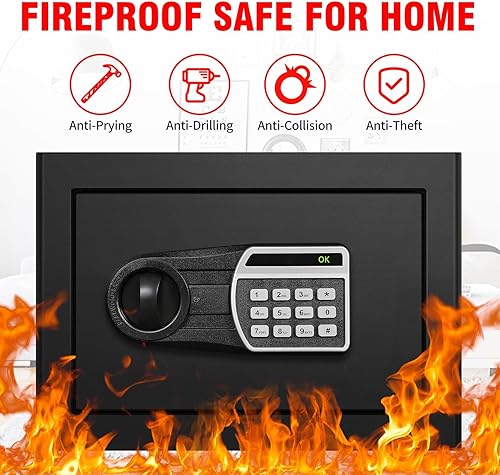 Miniatura 4 de Caja de seguridad digital impermeable de 2.3 pies cúbicos, construcción de acero con teclado electrónico, estante extraíble, cerradura de llave