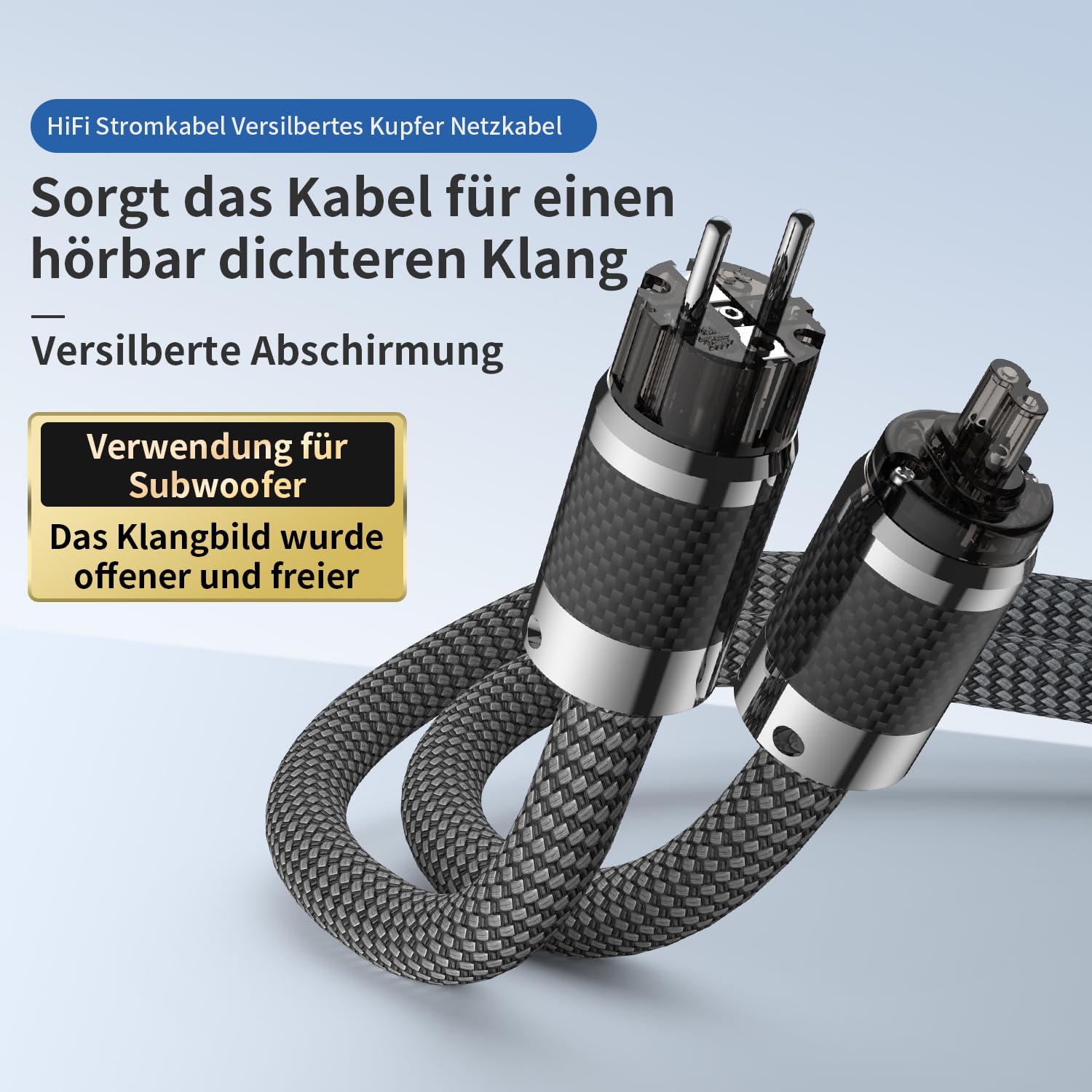 Tertullus HiFi - Cable de alimentación High End C15, cable de alimentación HiFi de audio, con enchufe Schuko y enchufe para dispositivos de frío (E860 (enchufe europeo/C7), 1,5 m