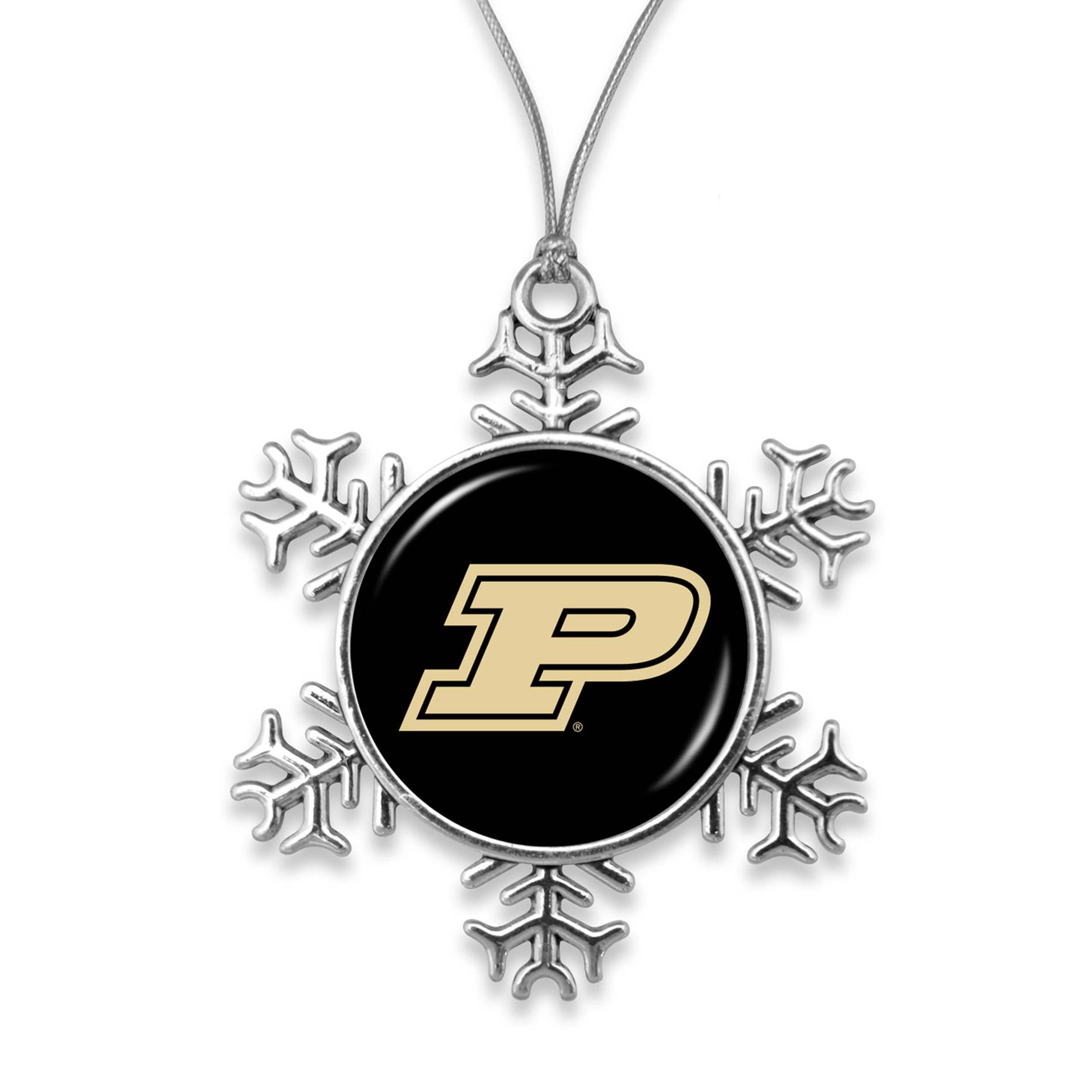 Purdue Boilermakers Snowflake with Team Logo Silver Metal Christmas Ornament Gift Tree Decoration