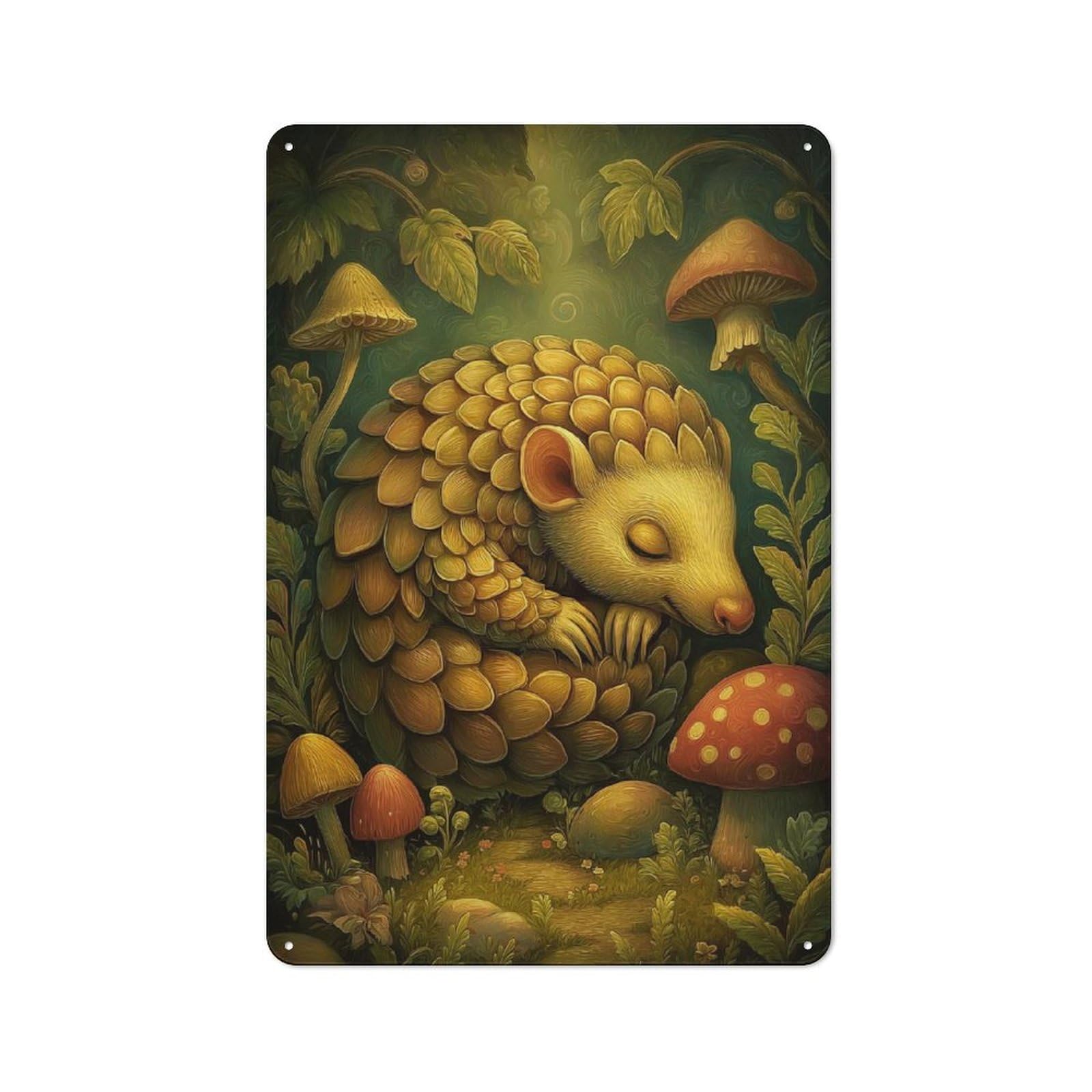 Junmoney Style-6 Retro Metal Sign With Sleeping Pangolin In Enchanted Forest Design 30X20cm, Weathered Look Shed Wall Plaque For Garage, Workshop, Shed Or Utility Room